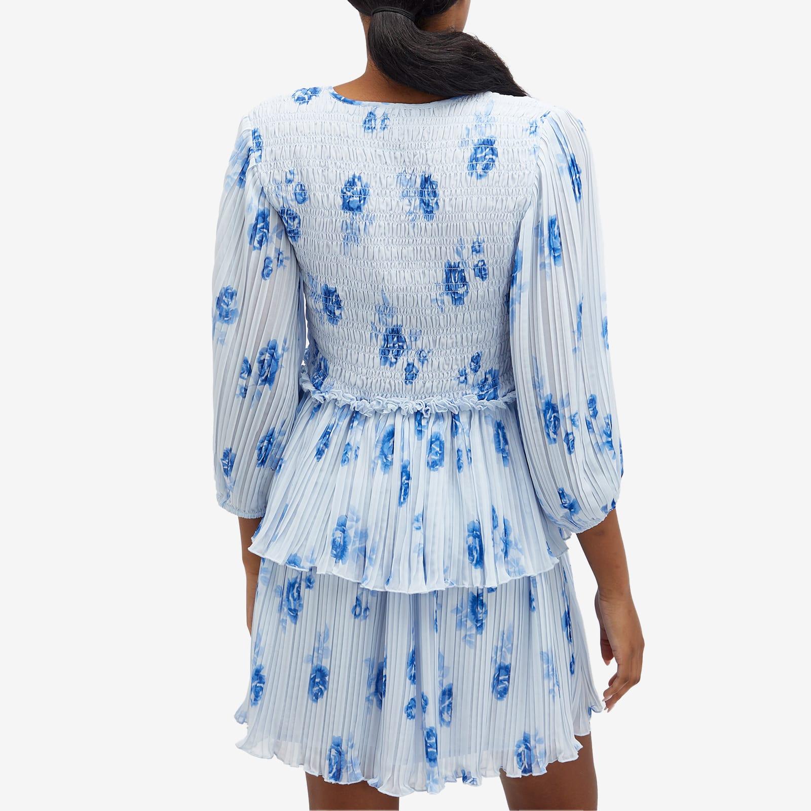 Ganni Pleated Georgette Flounce Smock Mini Dress in Blue | Lyst