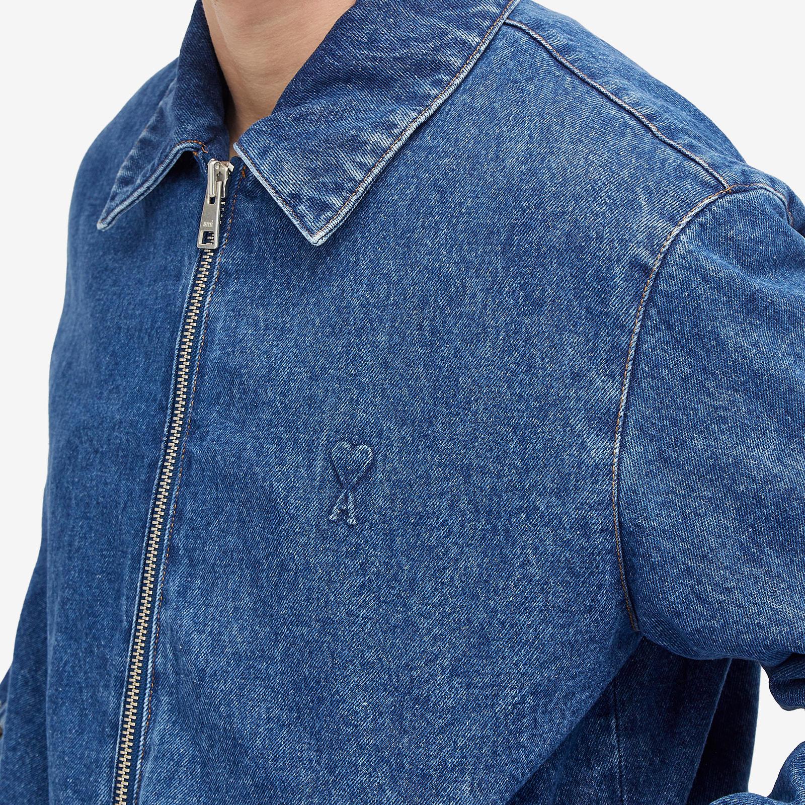 Ami Paris Zipped Denim Bomber Jacket in Blue for Men | Lyst