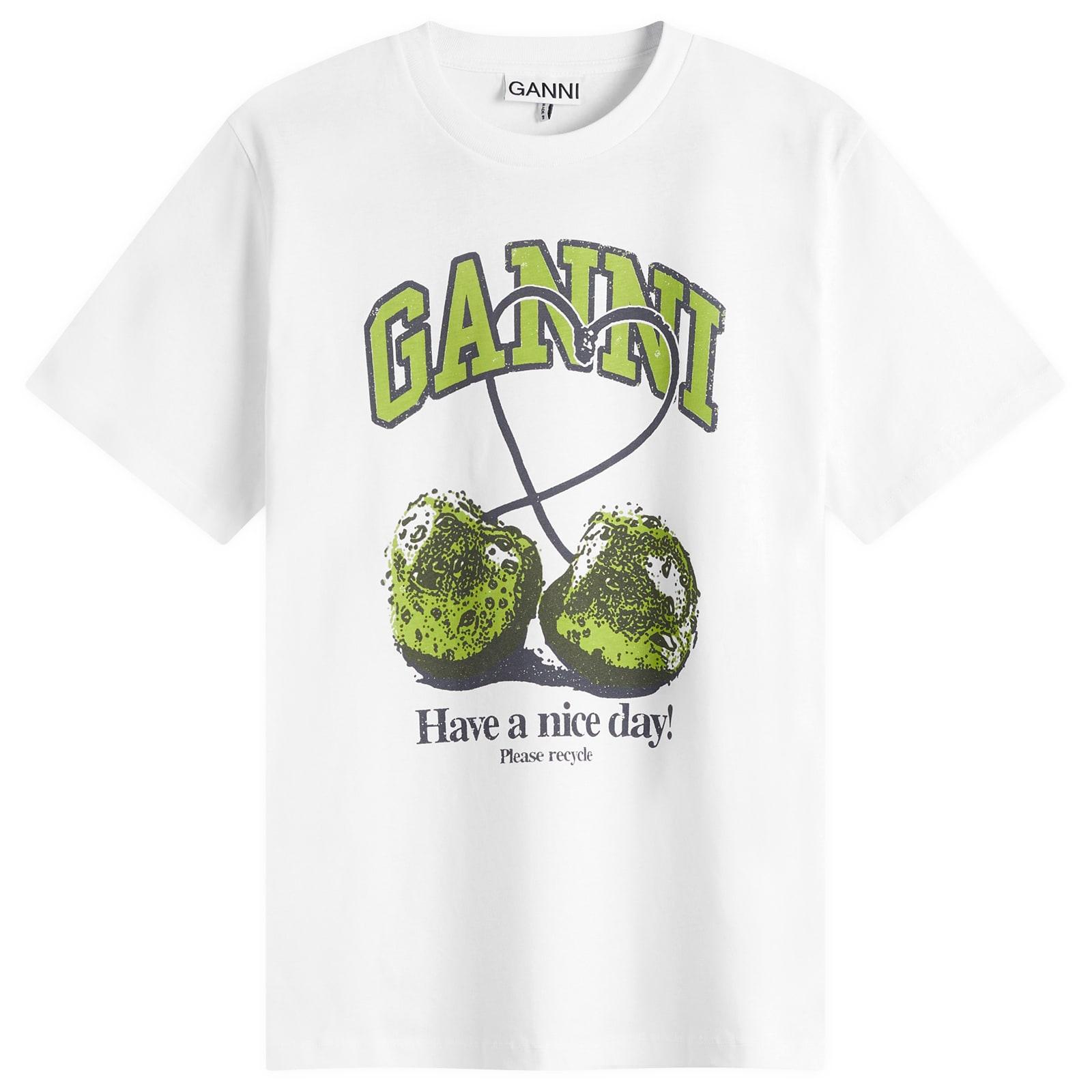 [GANNI]★Basic Jersey Green Cherry Relaxed T-shirt Bright White White Basic Jersey Cherry Relaxed T-shirt