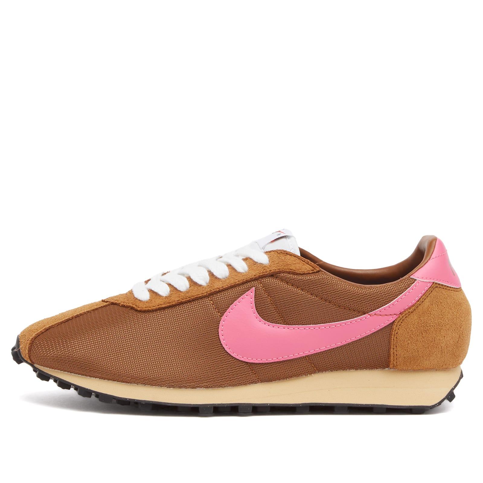 brown nikes with pink laces