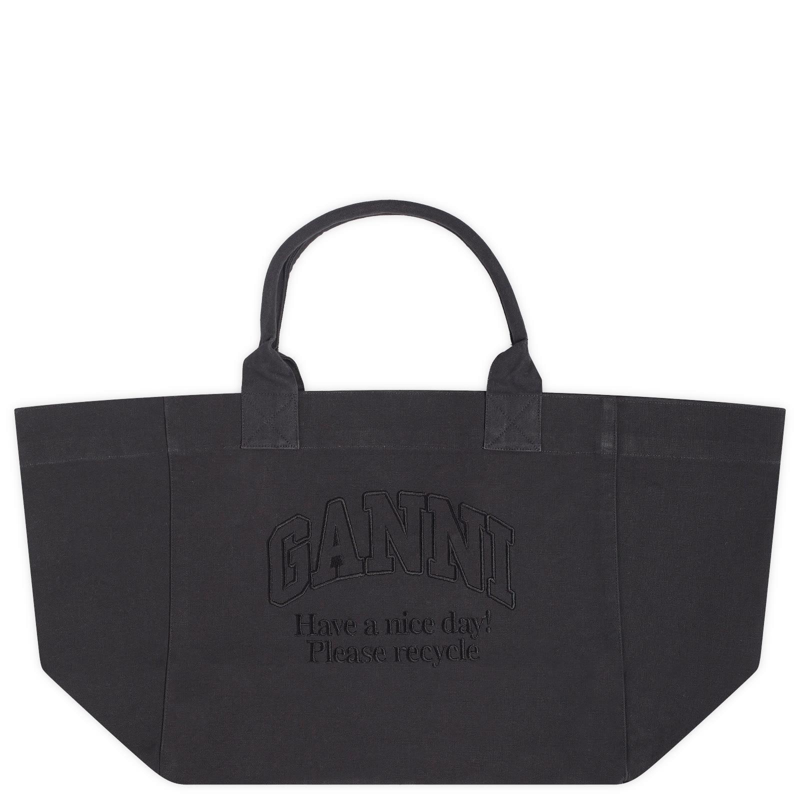【関税込み】Xxl Logo Shopper Bag - Ganni - Cotton - Black Phantom Black XXL Canvas Tote Bag | GANNI US