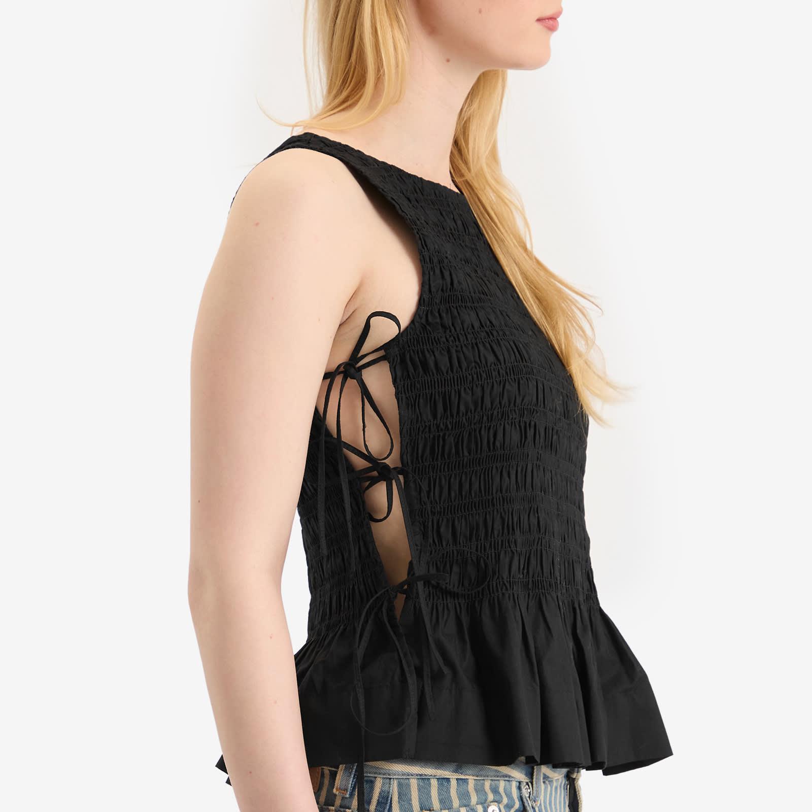 Ganni Cotton Poplin Smock Tie String Top in Black | Lyst