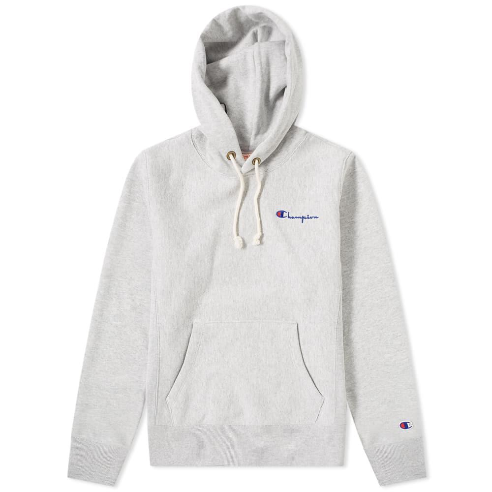 champion script logo grey hoodie
