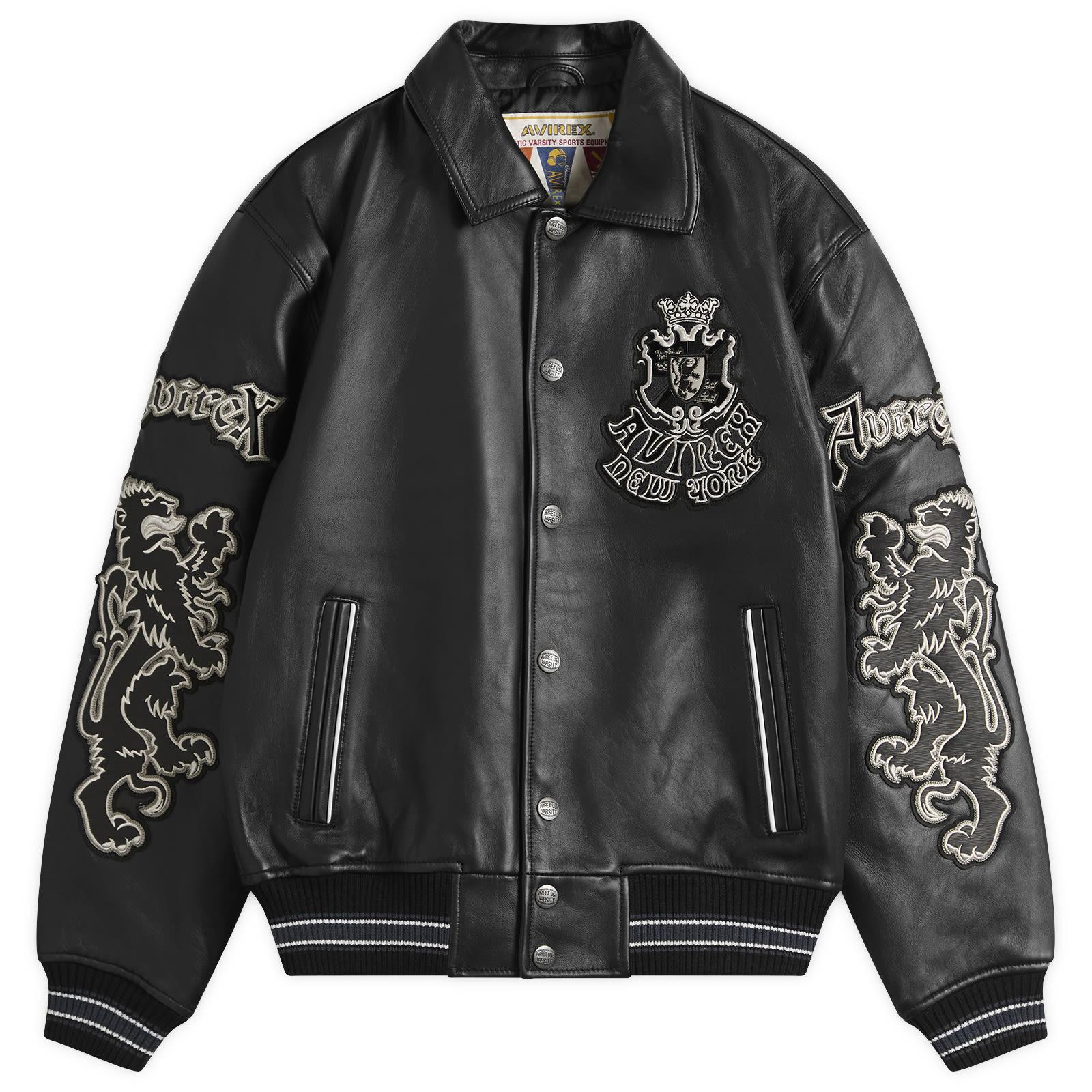 Avirex Goth Varsity Leather Jacket in Black for Men | Lyst UK