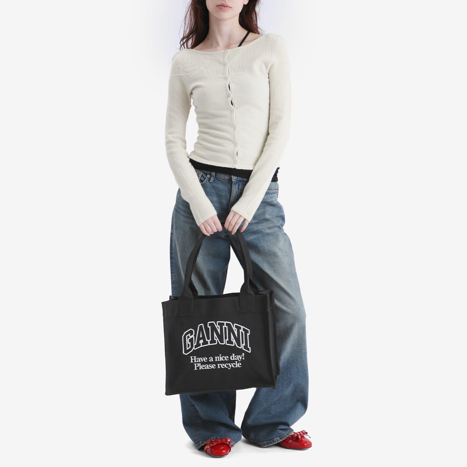 Ganni Large Easy Shopper Contrast Logo in Black | Lyst UK