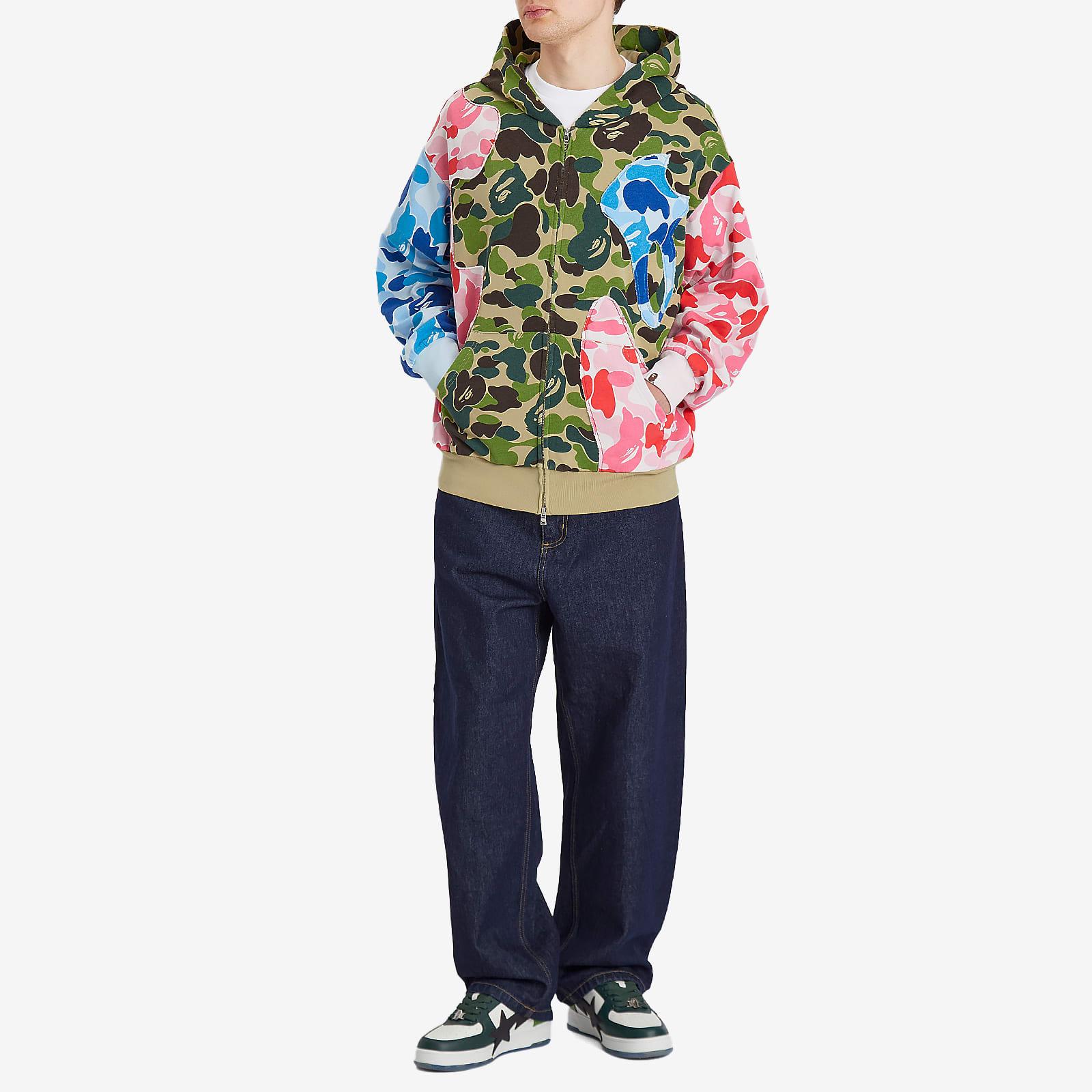 A Bathing Ape Abc Camo Patchwork Relaxed Fit Zip Hoodie in Green 