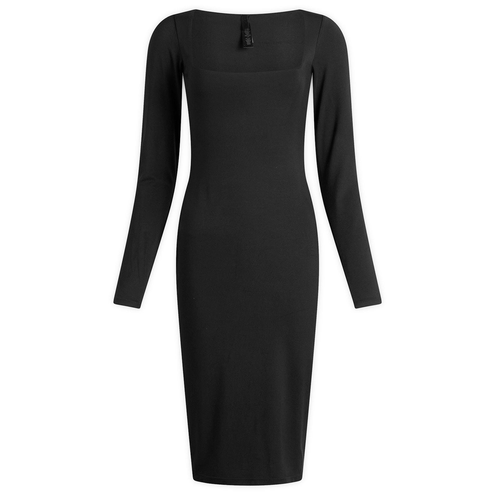 skims black long sleeve dress hugging fit and interior shelf bra for support FEATHERWEIGHT CASHMERE LONG DRESS |