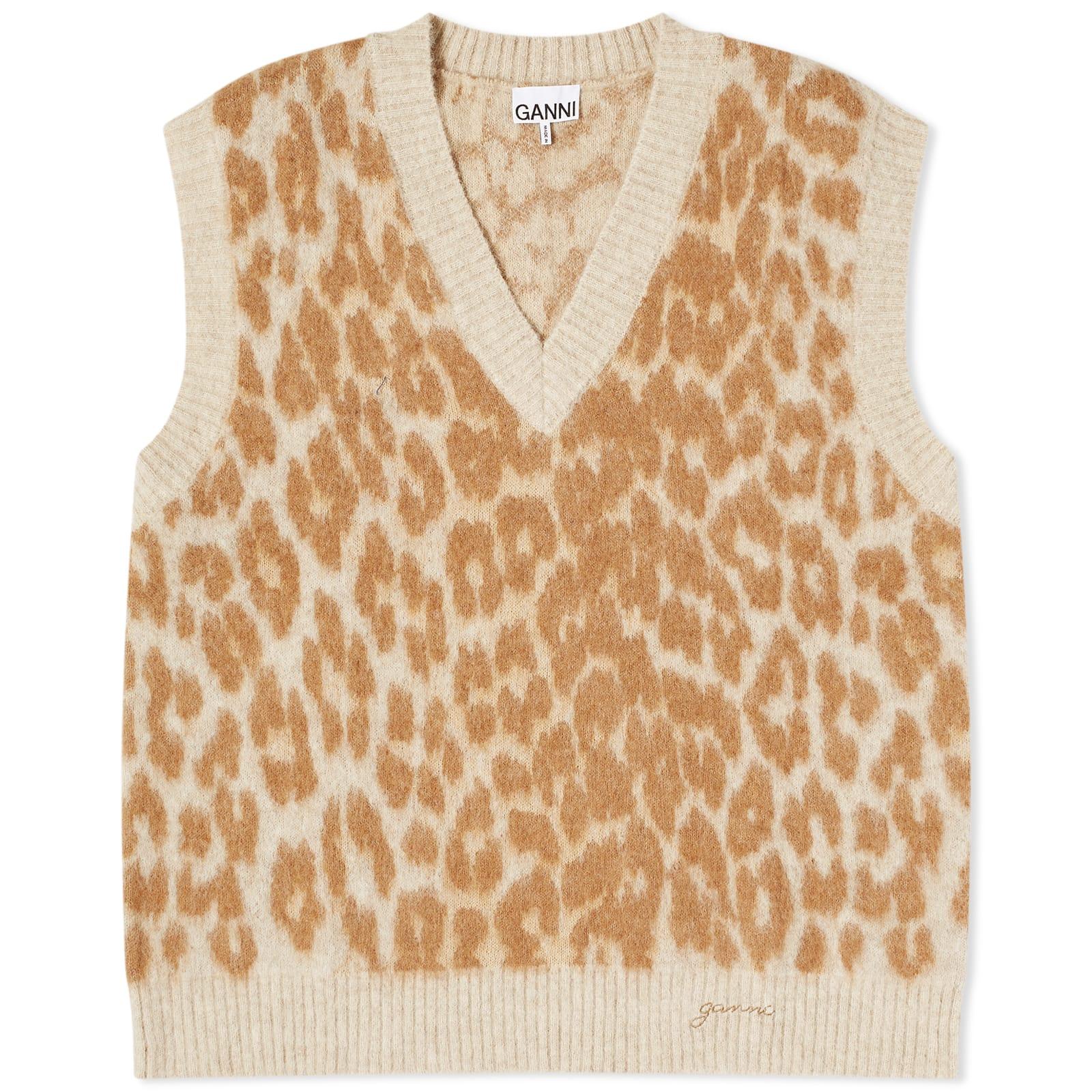 Ganni Leopard Jacquard Oversized Vest in Natural | Lyst