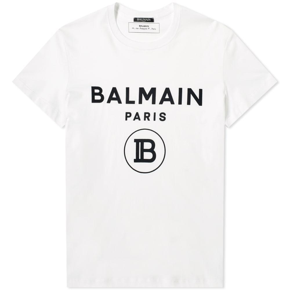 Balmain Cotton Paris Logo Tee in White for Men - Save 21% - Lyst