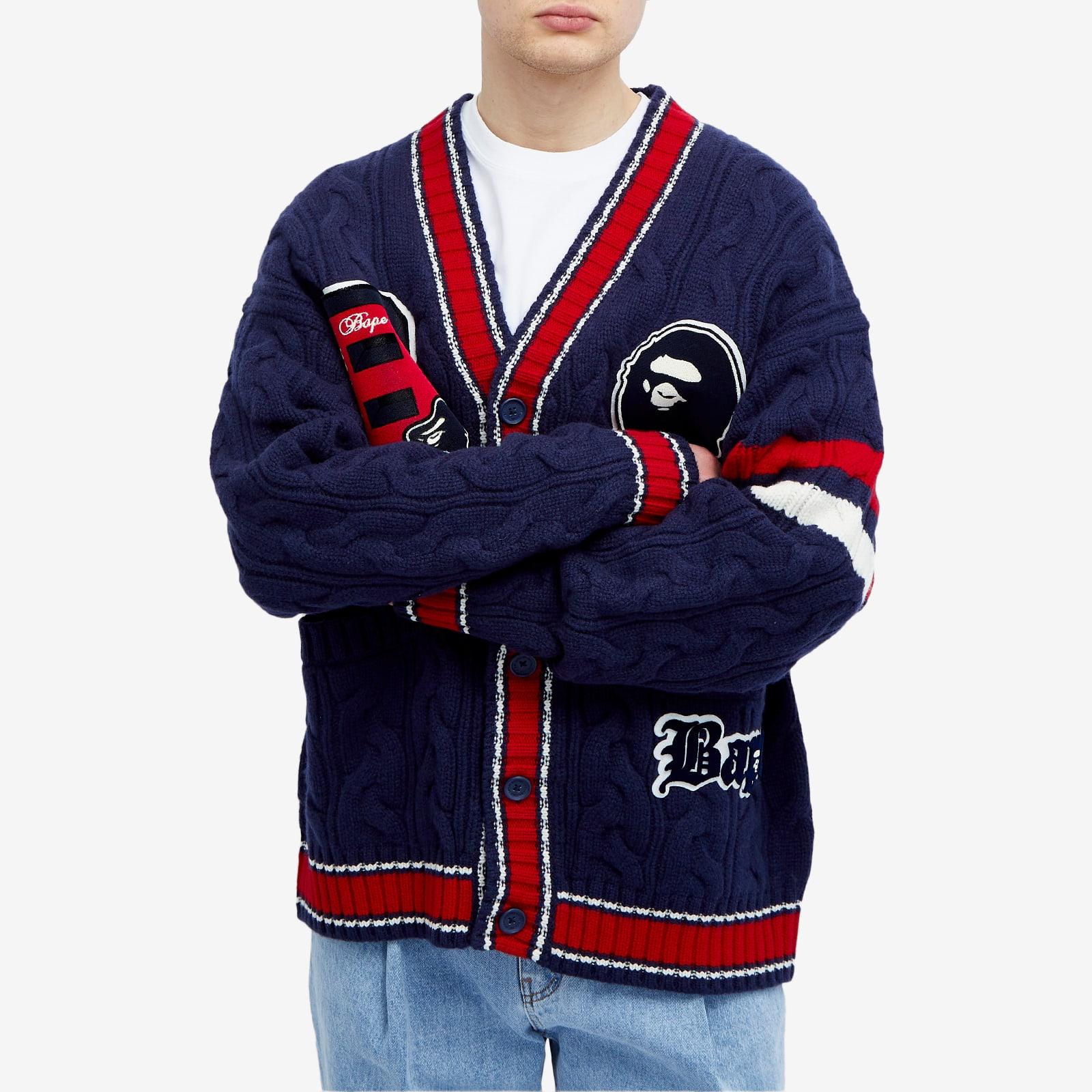 A Bathing Ape College Badges Knit Cardigan in Blue for Men | Lyst UK
