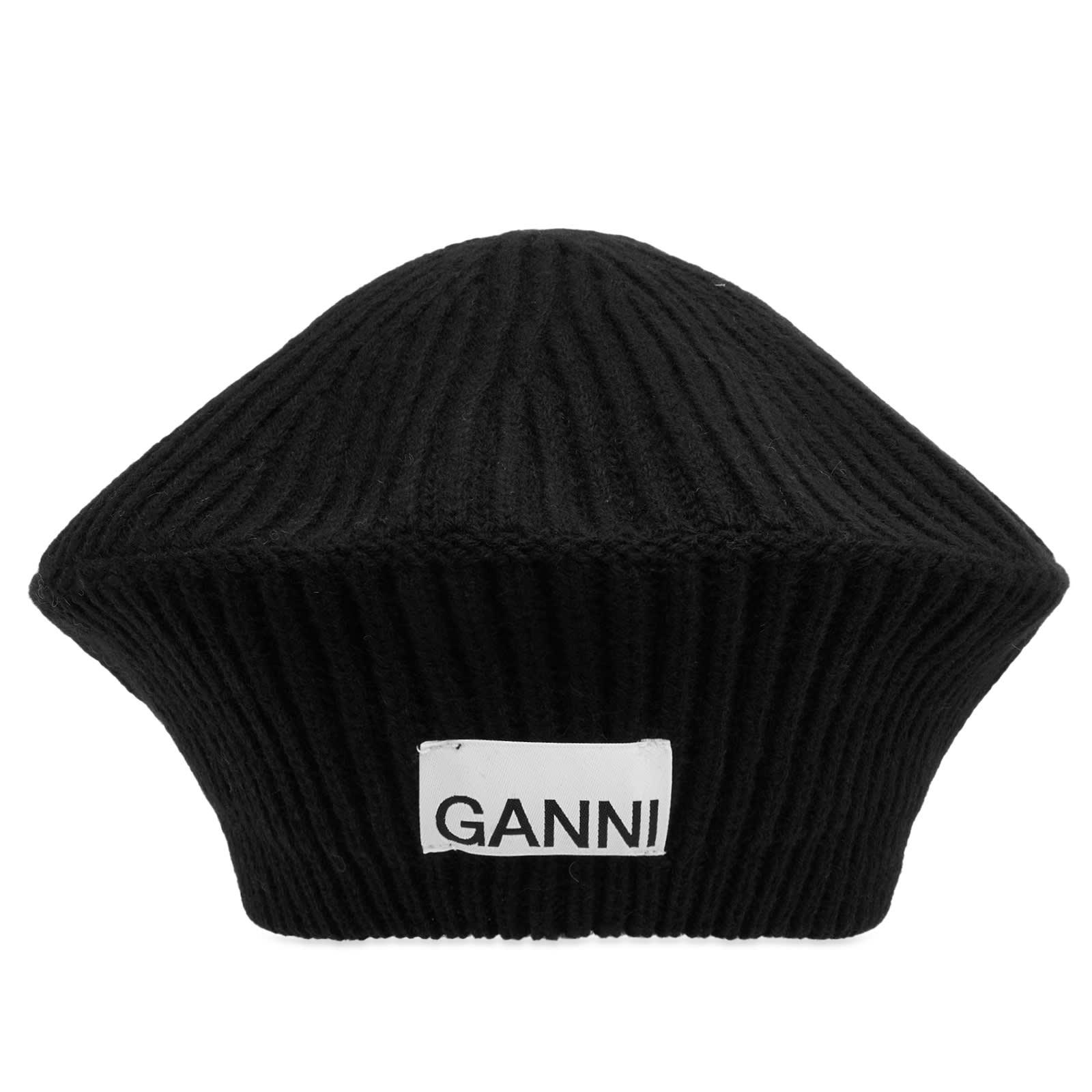 GANNI STRUCTURED RIB BERET Black Ganni Structured Rib Beret - Black Melange – Goodhood main image 3