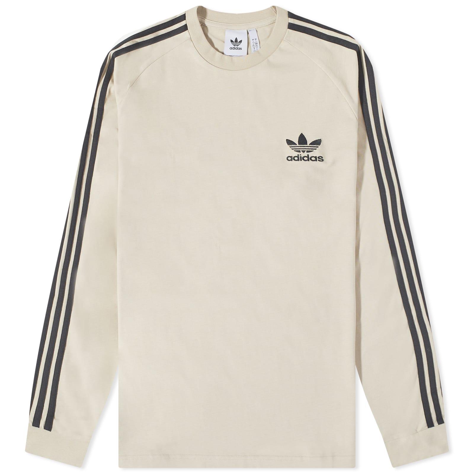 adidas 3 Stripe Long Sleeve T-shirt in Natural for Men | Lyst