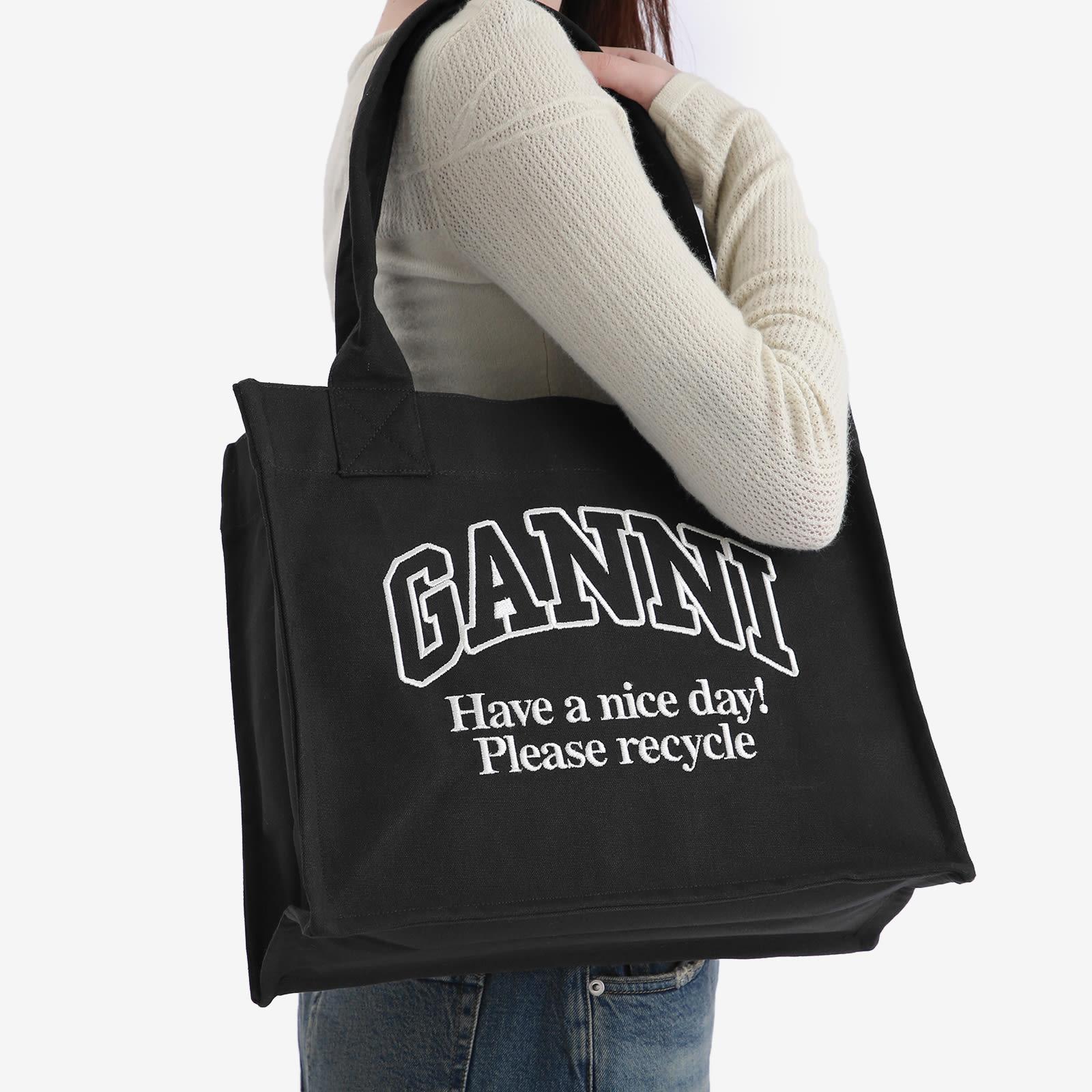 Ganni Large Easy Shopper Contrast Logo in Black | Lyst UK