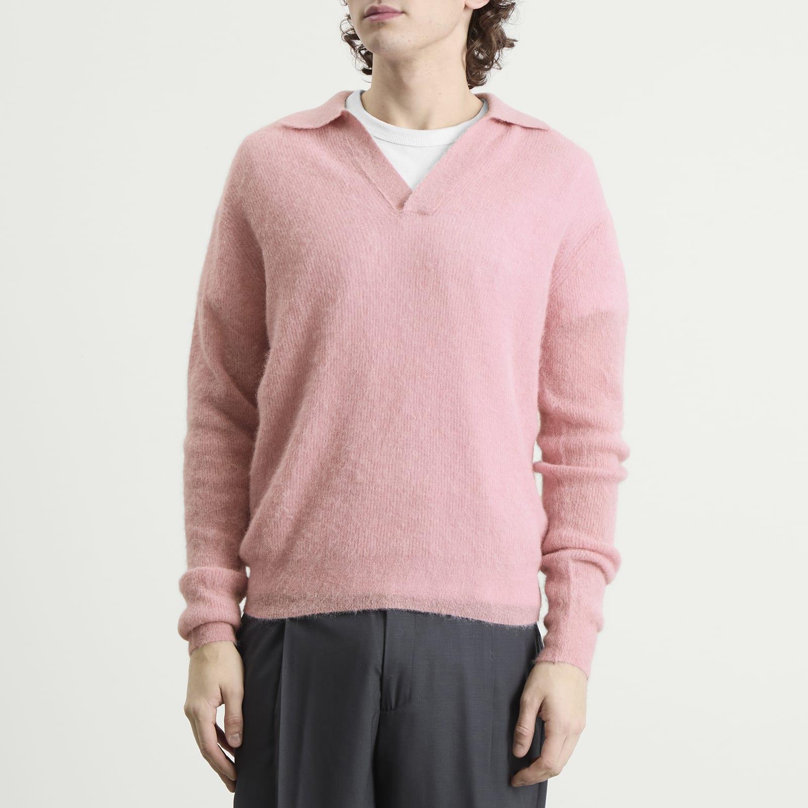 AURALEE Baby Suri Alpaca Sheer Knit Skipper Polo in Pink for Men