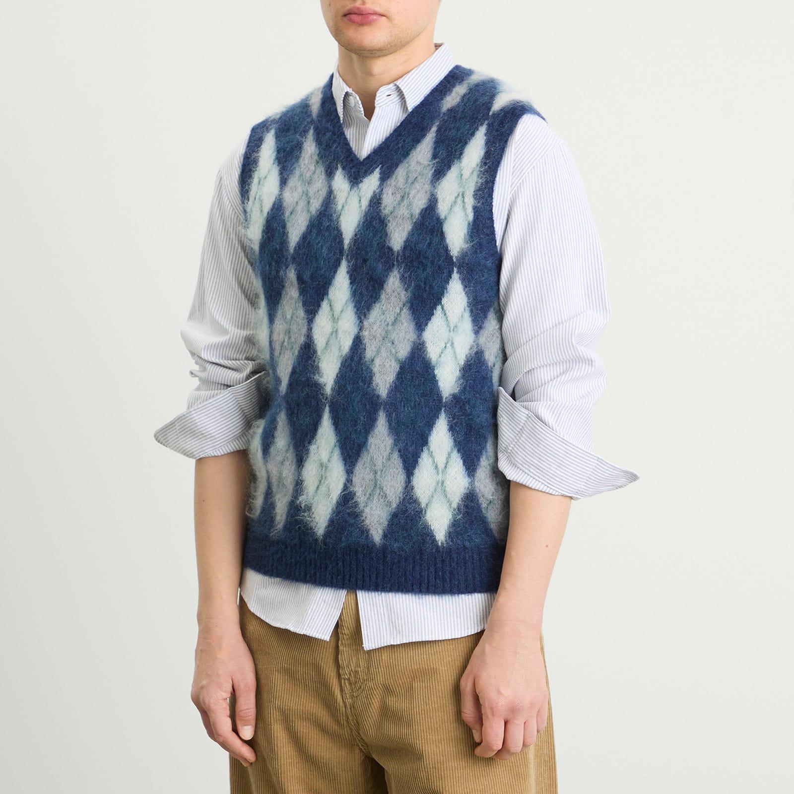 Beams Plus Mohair Argyle Knit Vest in Blue for Men | Lyst UK