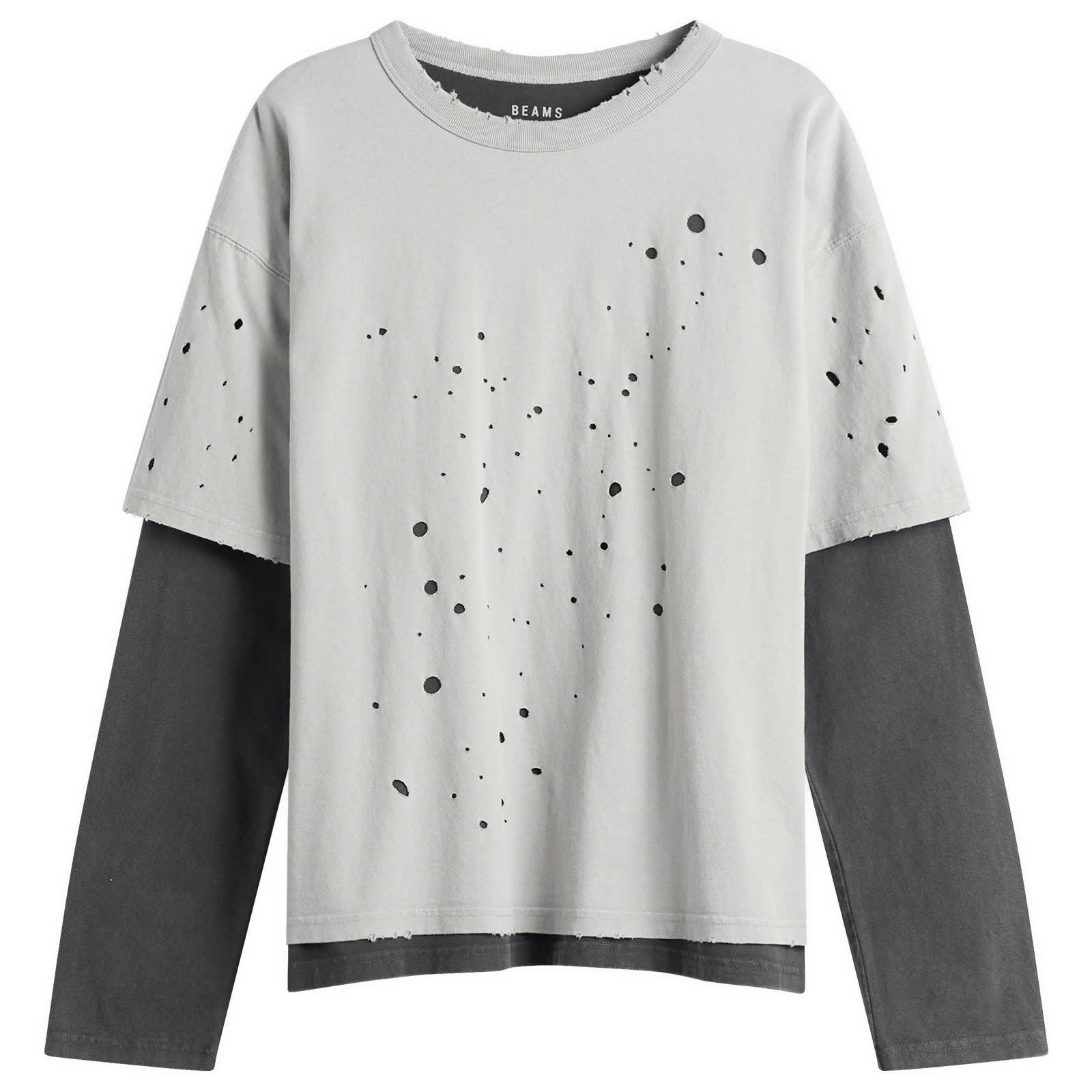 Beams Plus Layered Damage Long Sleeve T-Shirt in Gray for Men | Lyst