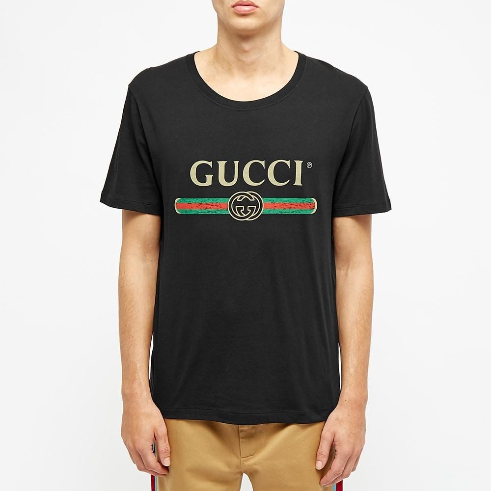 Gucci Cotton Distressed Fake Logo T Shirt in Black for Men - Save 25% - Lyst