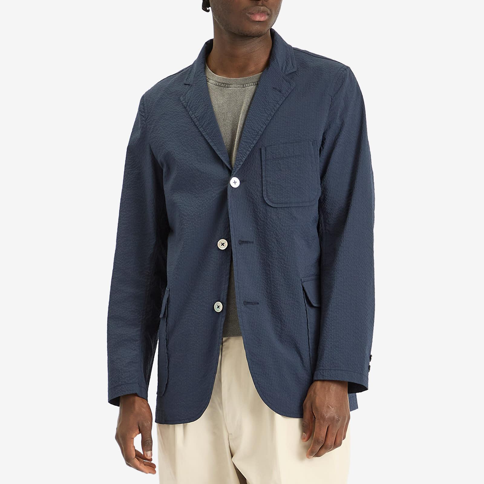 Beams Plus 3 Button Coolmax Seersucker Blazer in Blue for