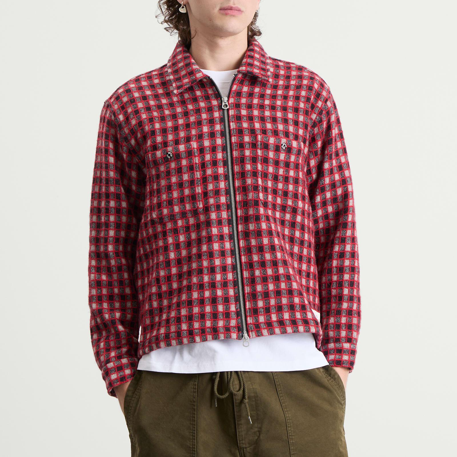 Brain Dead Check Mate Flannel Zip Shirt in Red for Men | Lyst UK