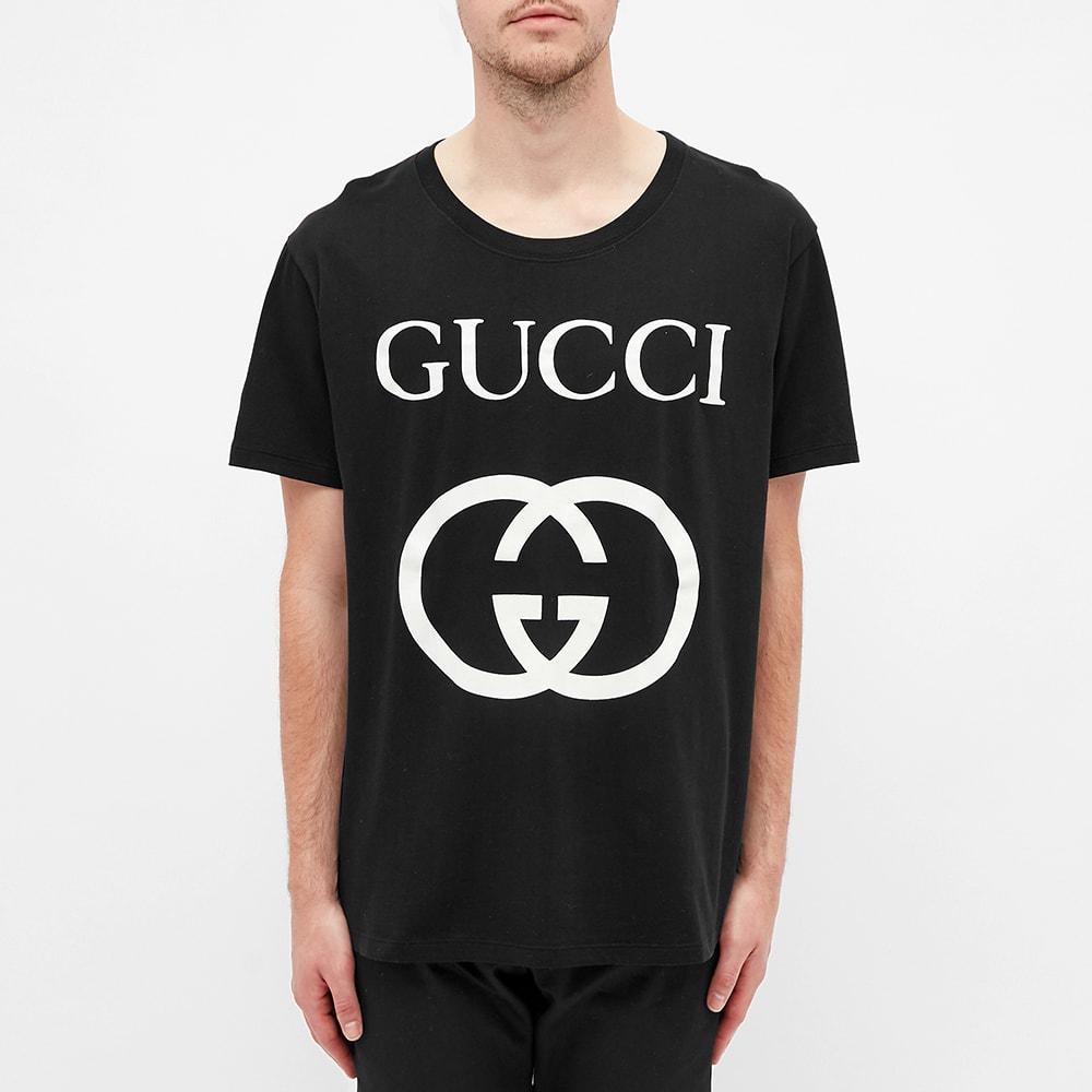 Gucci Cotton Interlocking GG Logo Tee in Black for Men - Lyst