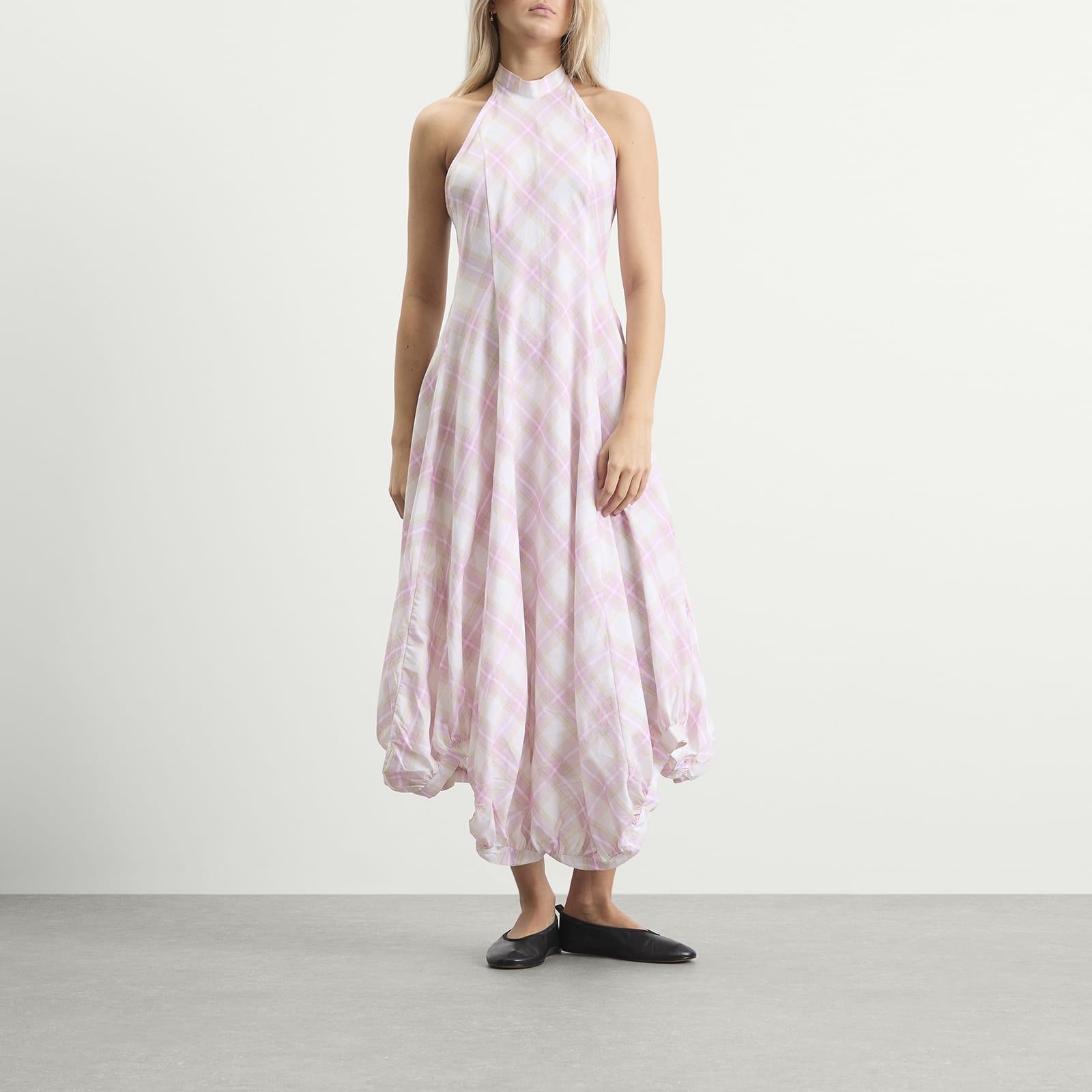 chinese dress ladies Pink and Yellow Checkered Halter Maxi Dress for Women  Gimaguas