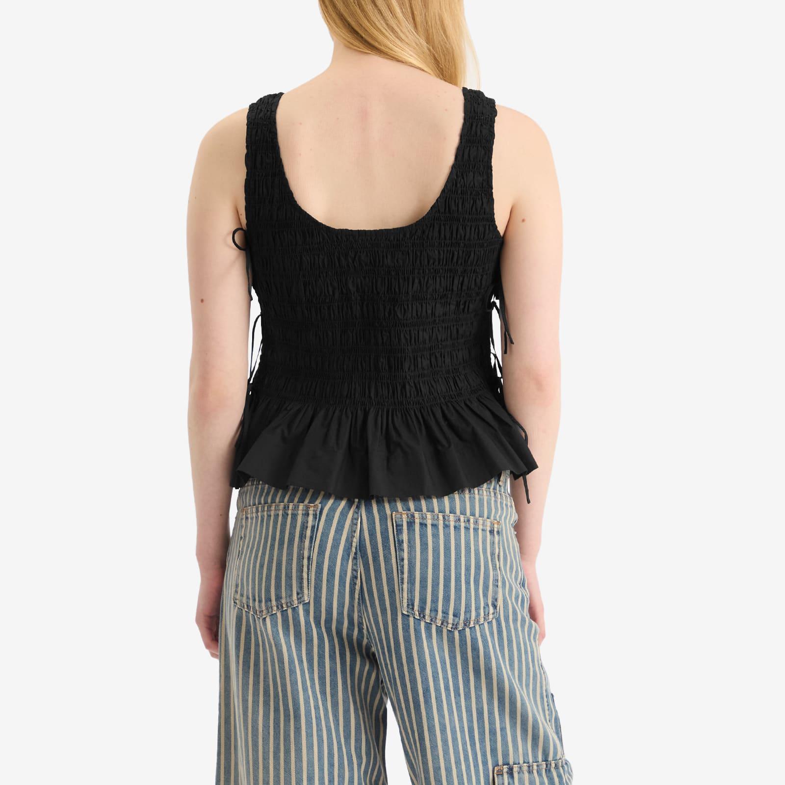 Ganni Cotton Poplin Smock Tie String Top in Black | Lyst