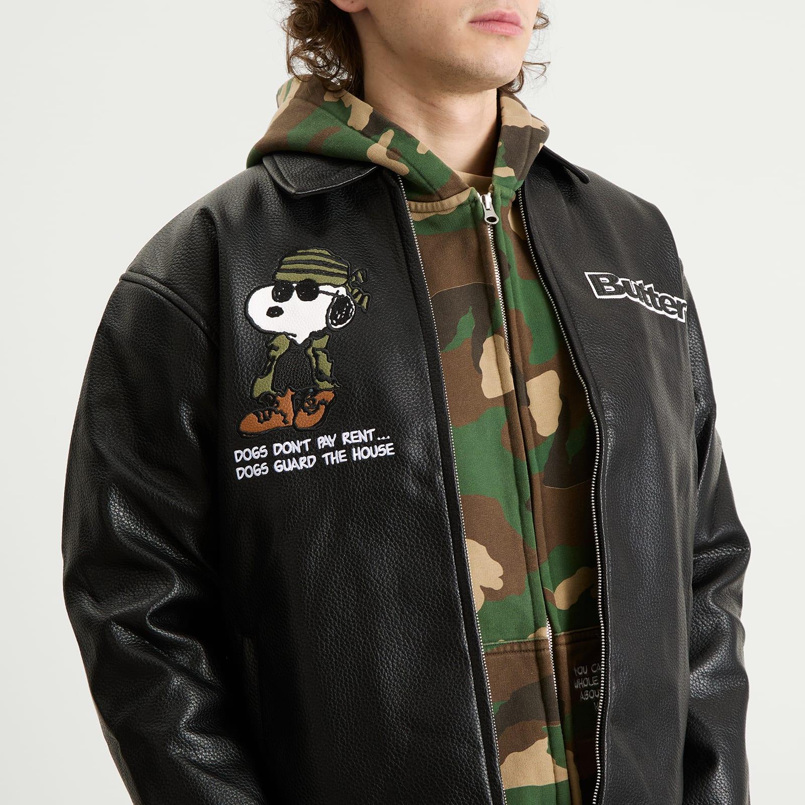 Butter Goods X Peanuts Guard Dog Pu Leather Jacket in Black for 
