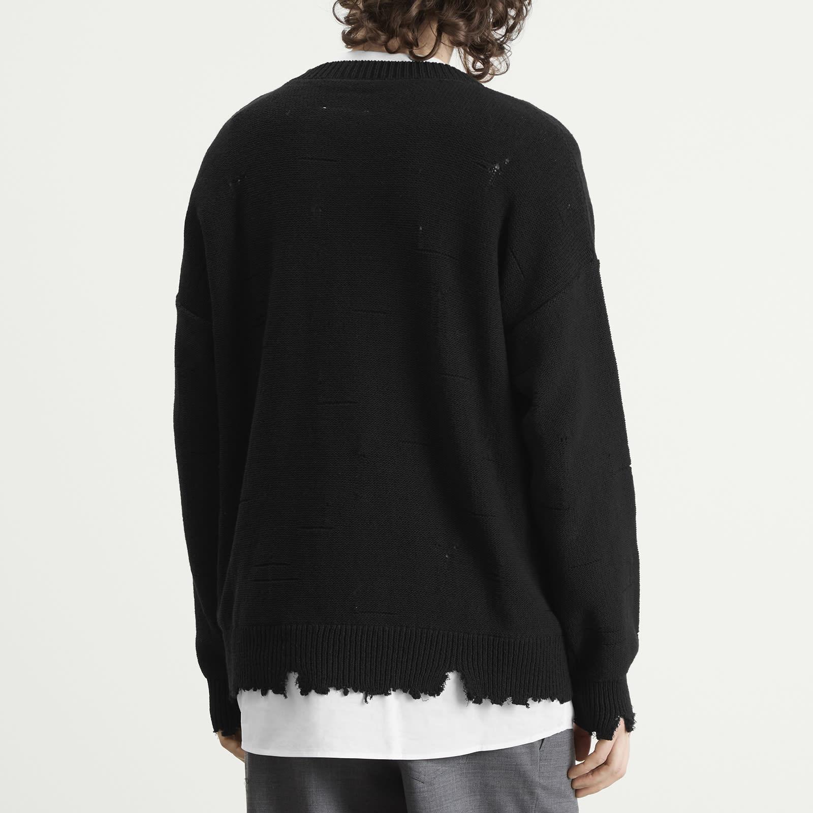 MM6 by Maison Margiela Cotton Ribbed Distressed Crew Neck in Black 