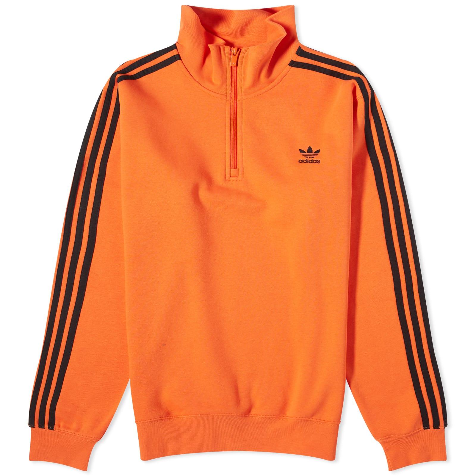 adidas 3 Stripe Half Zip Crew Sweater in Orange for Men | Lyst