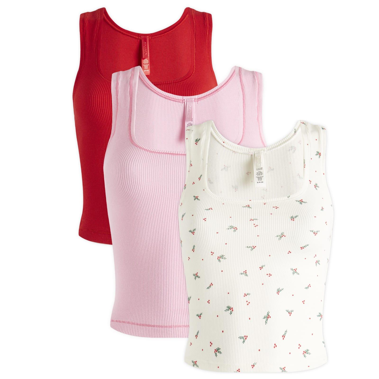 Skims Cotton Rib Tank 3-Pack in Pink | Lyst UK