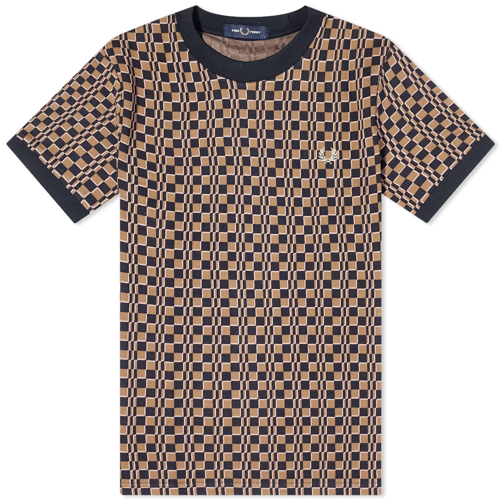 Fred Perry Glitch Chequerboard T-shirt in Brown for Men | Lyst