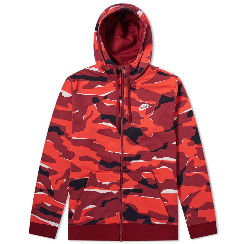 Nike Cotton Club Camo Zip Hoody in Red for Men - Lyst