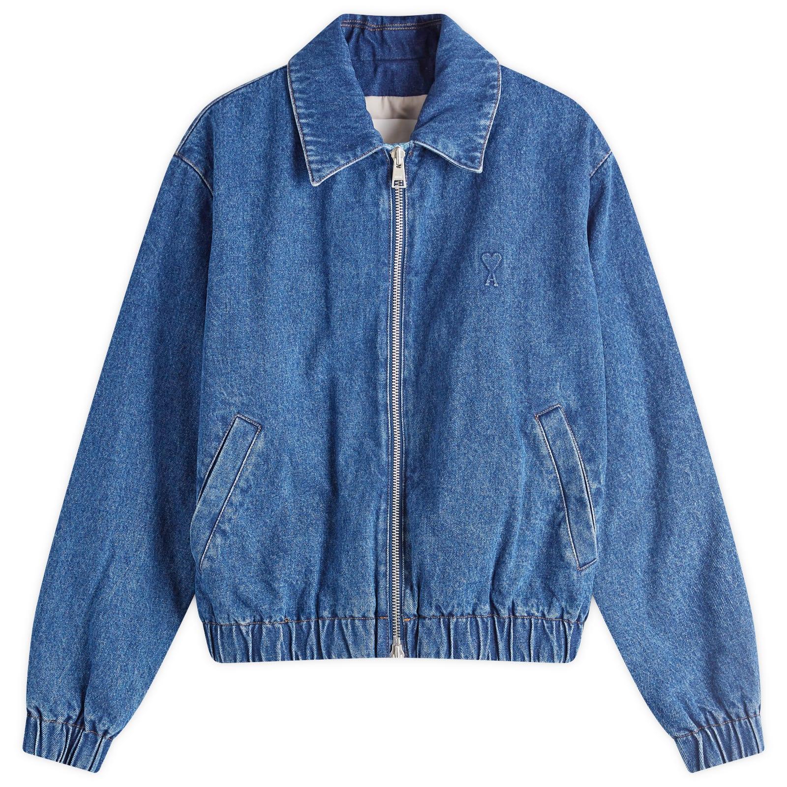 Ami Paris Zipped Denim Bomber Jacket in Blue for Men | Lyst