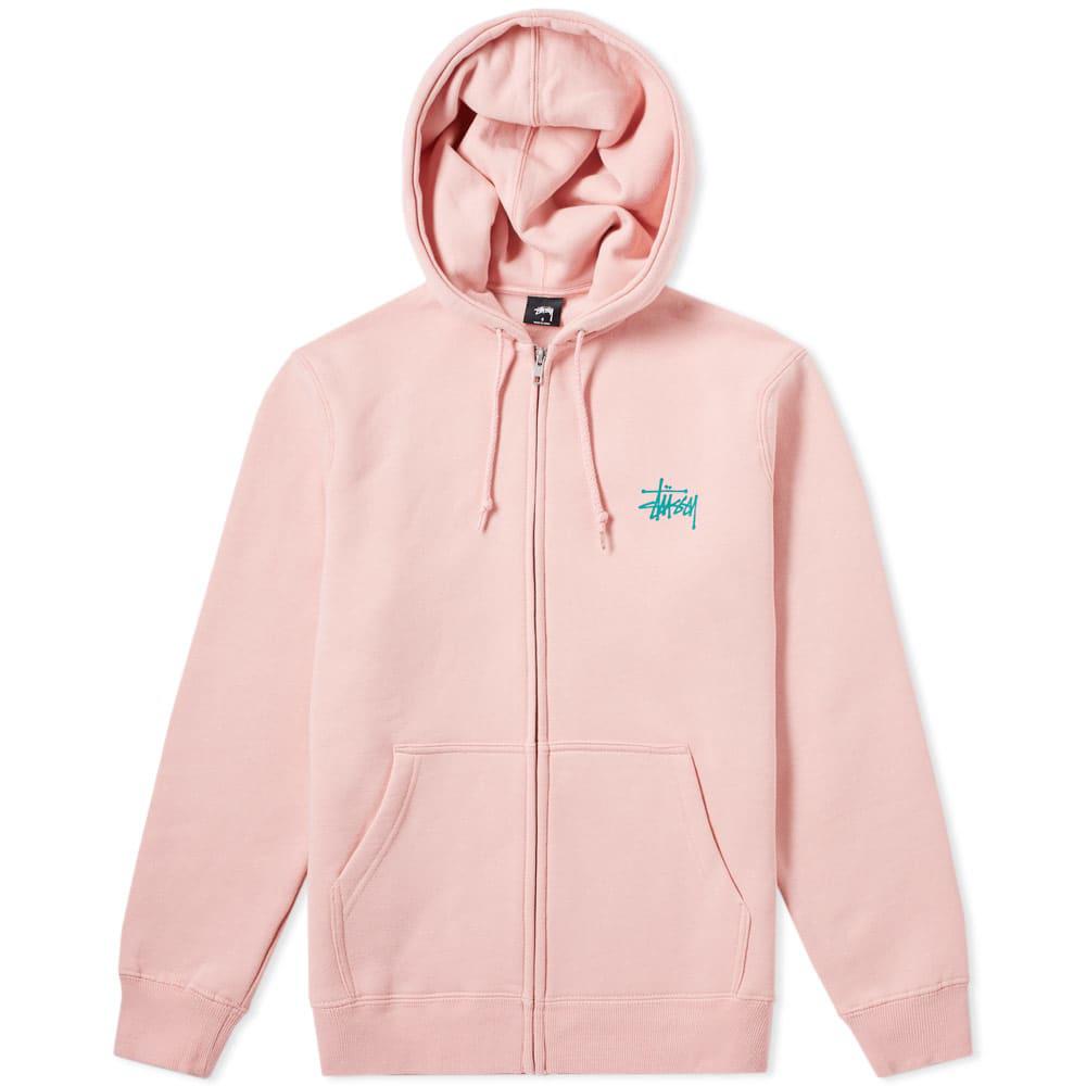 Stussy Cotton Basic Zip Hoody in Pink for Men - Lyst