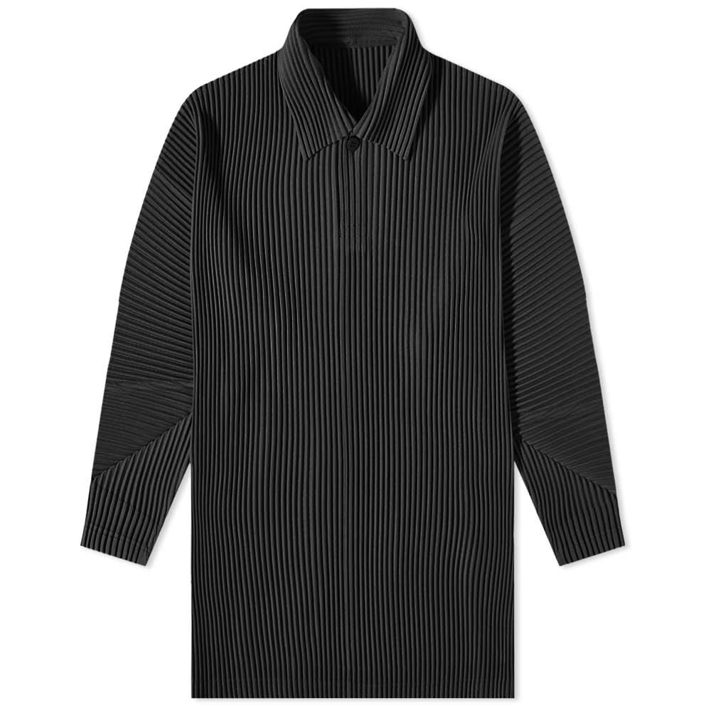 Homme Plissé Issey Miyake Pleated Long Sleeve Polo Shirt in Black for ...