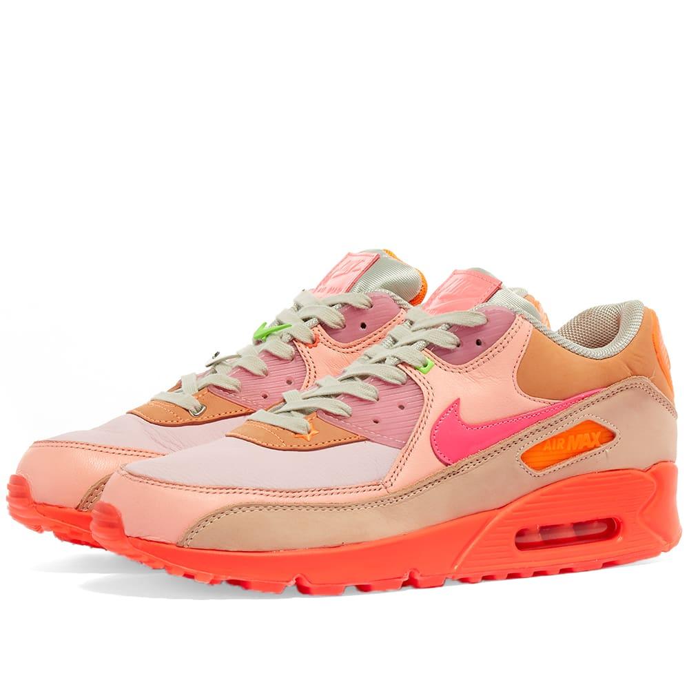 Nike Leather Pink And Orange Air Max 90 Sneakers With Layered Design ...