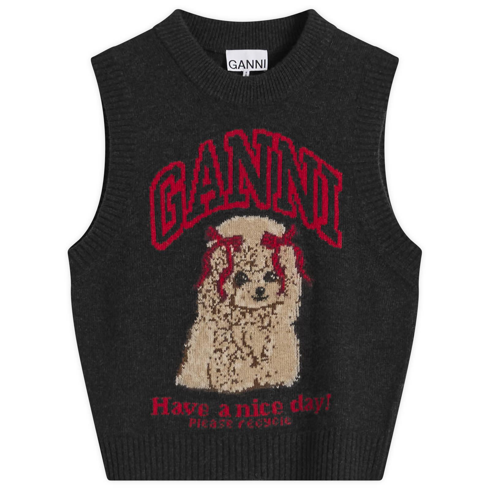 Ganni Graphic Wool Vest in Black | Lyst