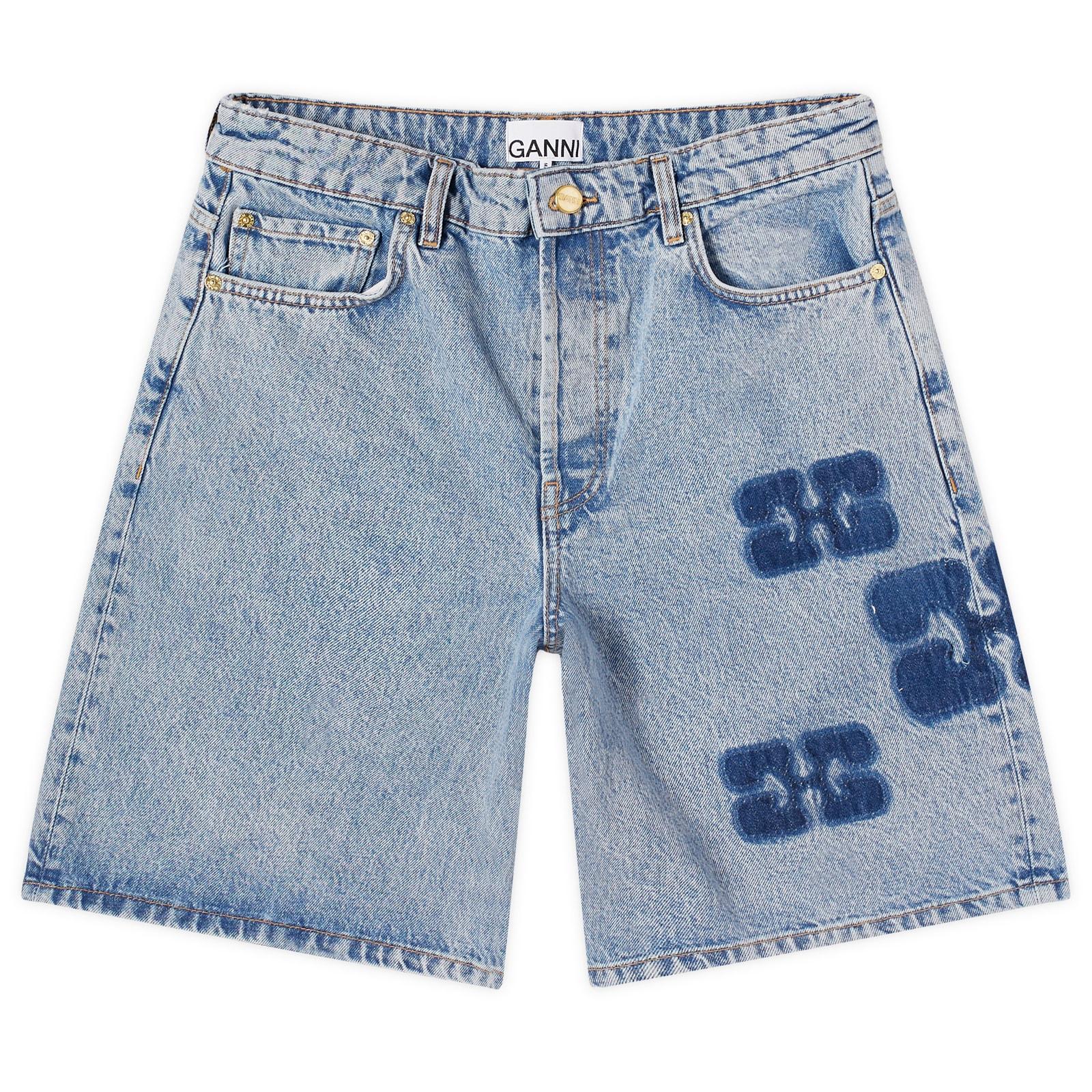 Ganni Patch Denim Shorts in Blue | Lyst