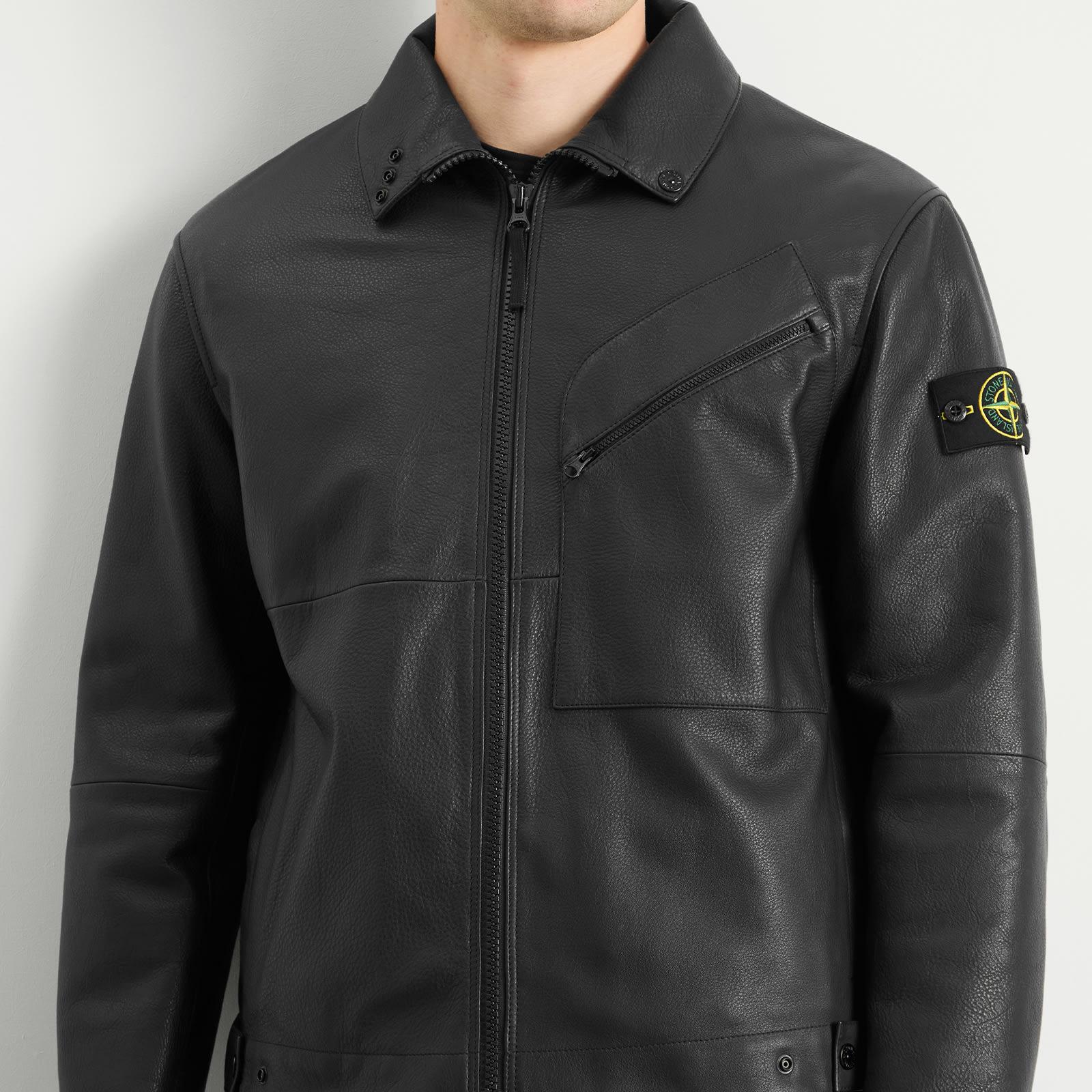 Stone Island Primaloft Leather Jacket in Black for Men | Lyst
