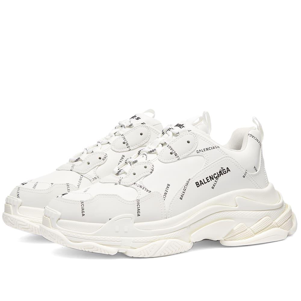 Balenciaga All Over Logo Triple S Sneakers in White for Men | Lyst