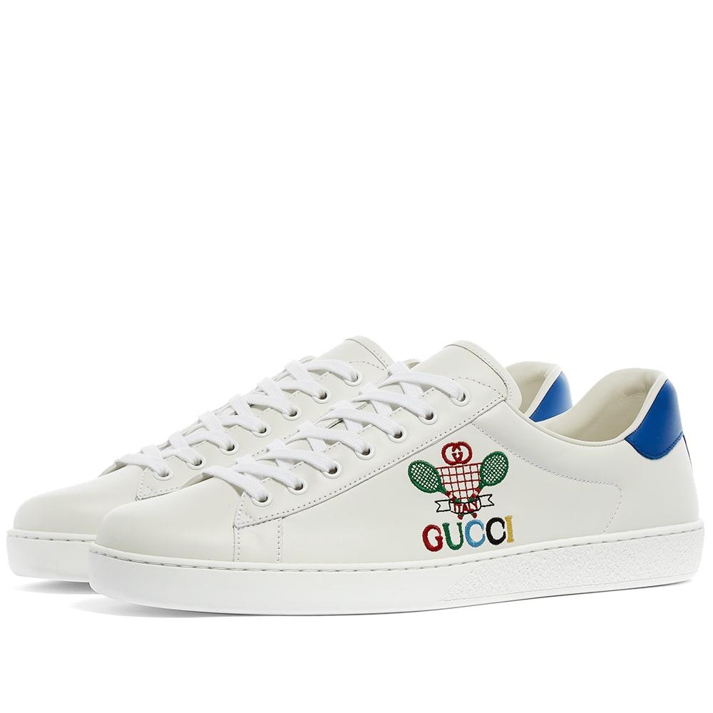 Gucci New Ace Tennis-embroidered Leather Low-top Trainers in White for Men  | Lyst