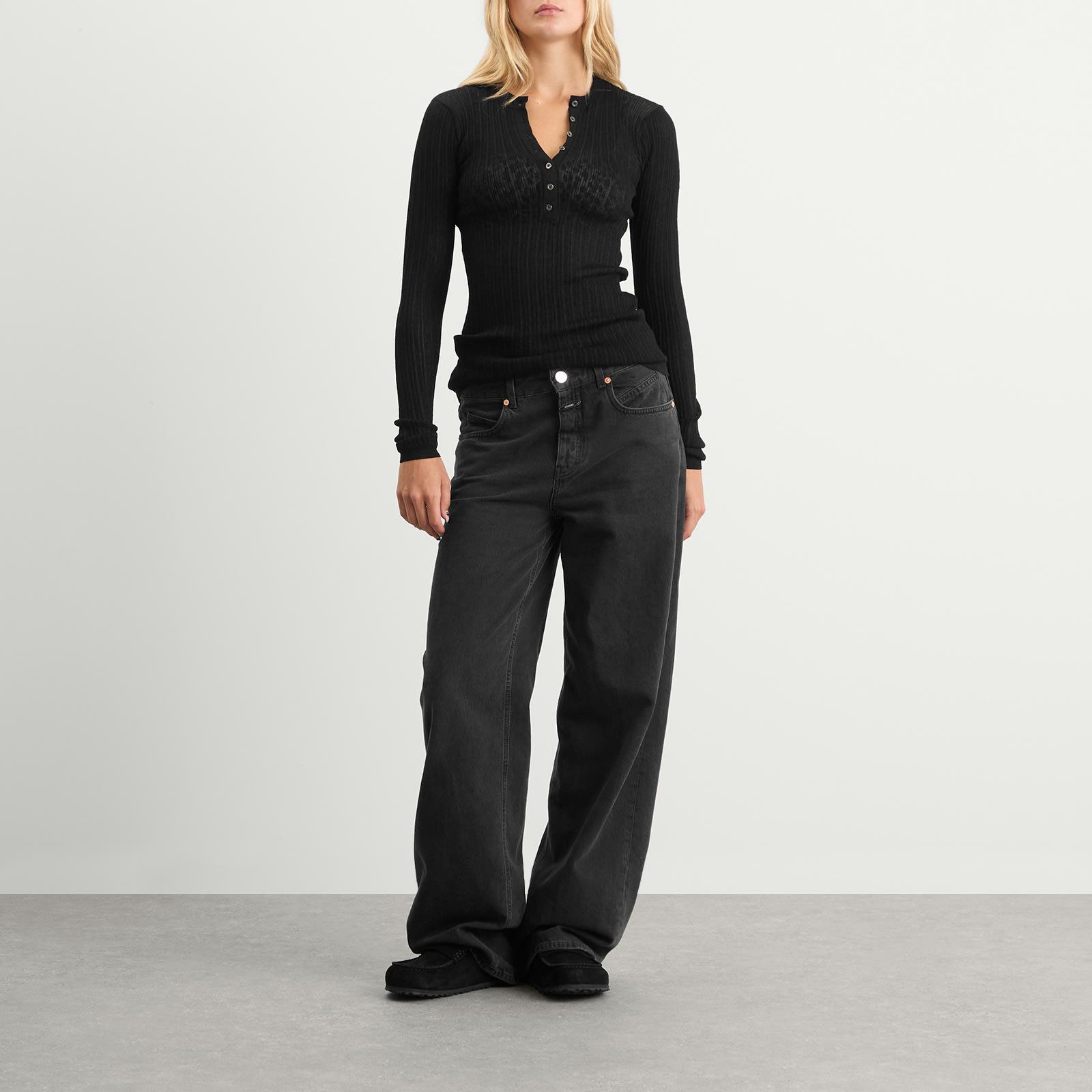 Skims Sheer Knit Long Sleeve Henley Top in Black | Lyst UK