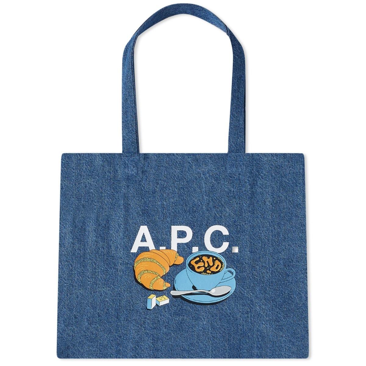 A.P.C. End. X 'Coffee Club' Lou Denim Tote Bag in Blue