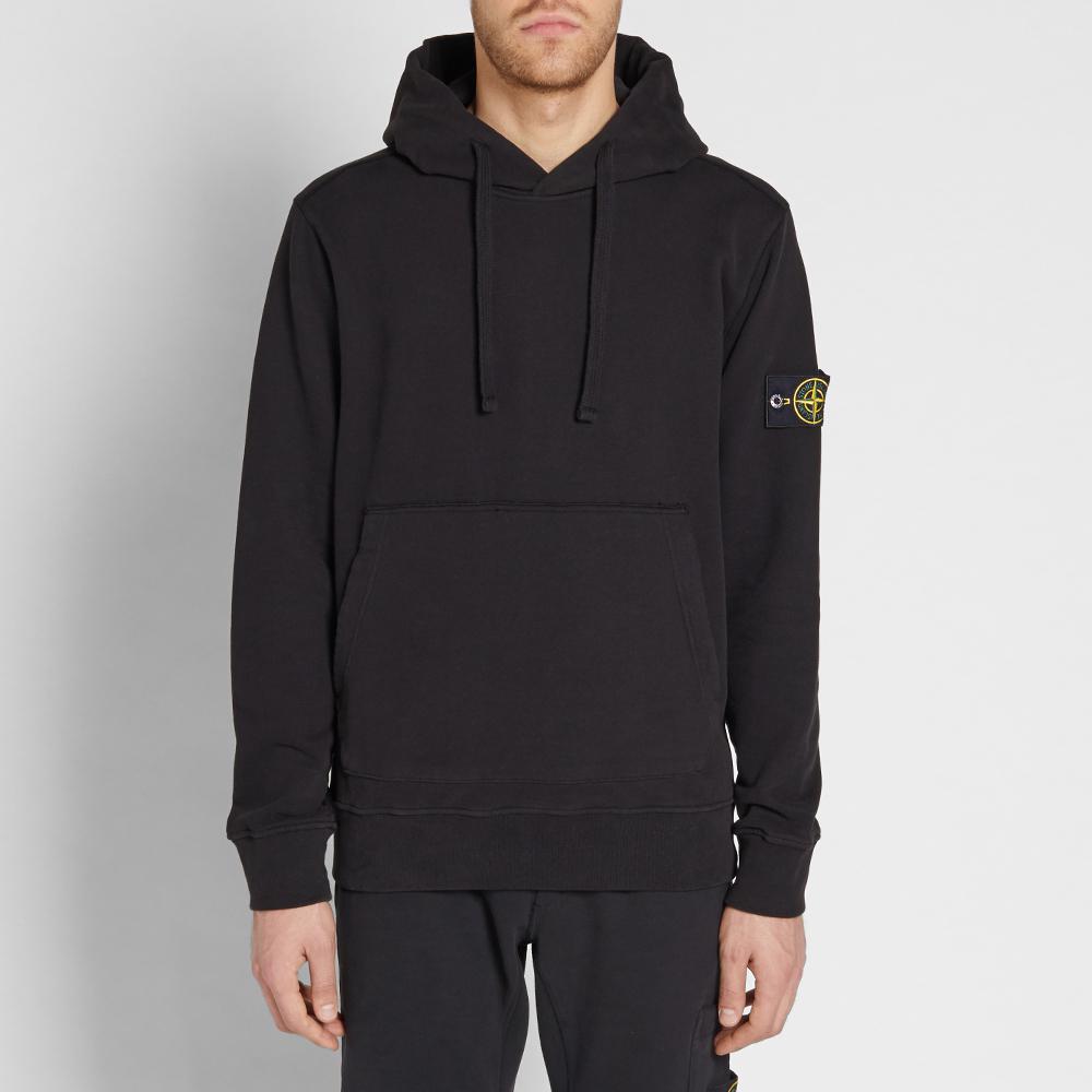Stone Island Cotton Garment Dyed Popover Hoody in Black for Men - Lyst