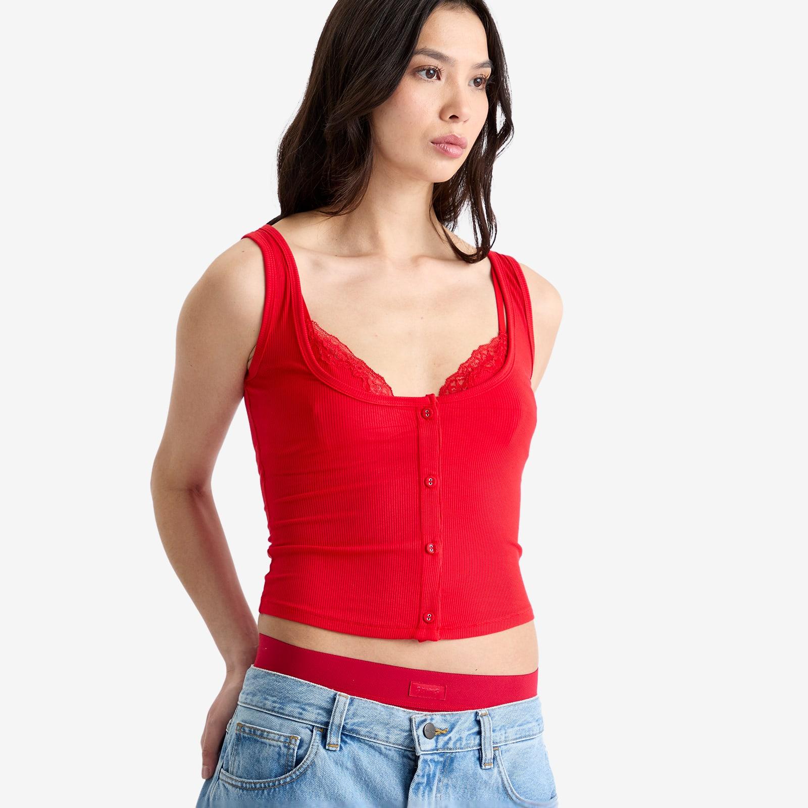 Skims Soft Lounge Lace Bralette Tank in Red | Lyst Canada