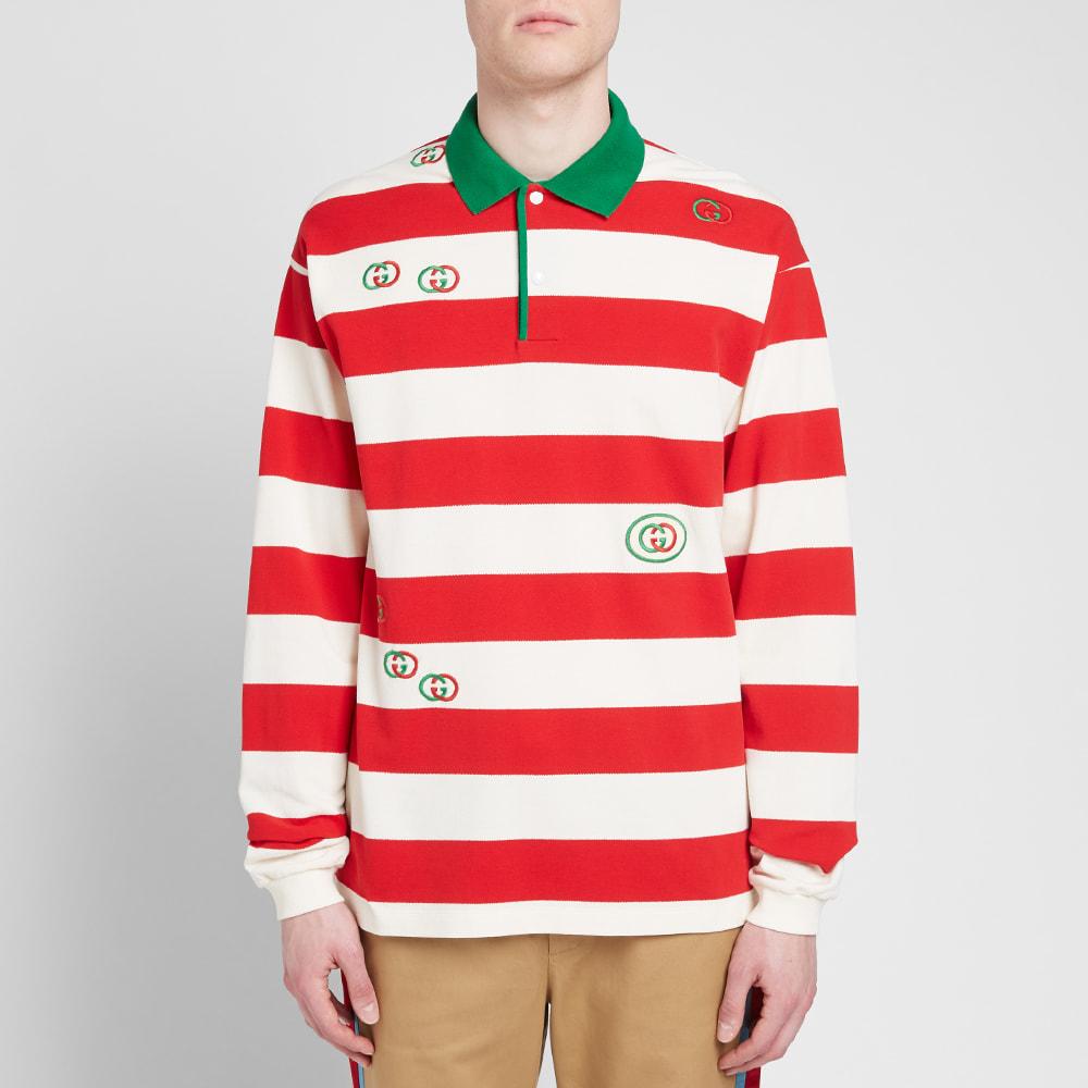 Gucci Long Sleeve Striped Logo Tee in Red for Men Lyst