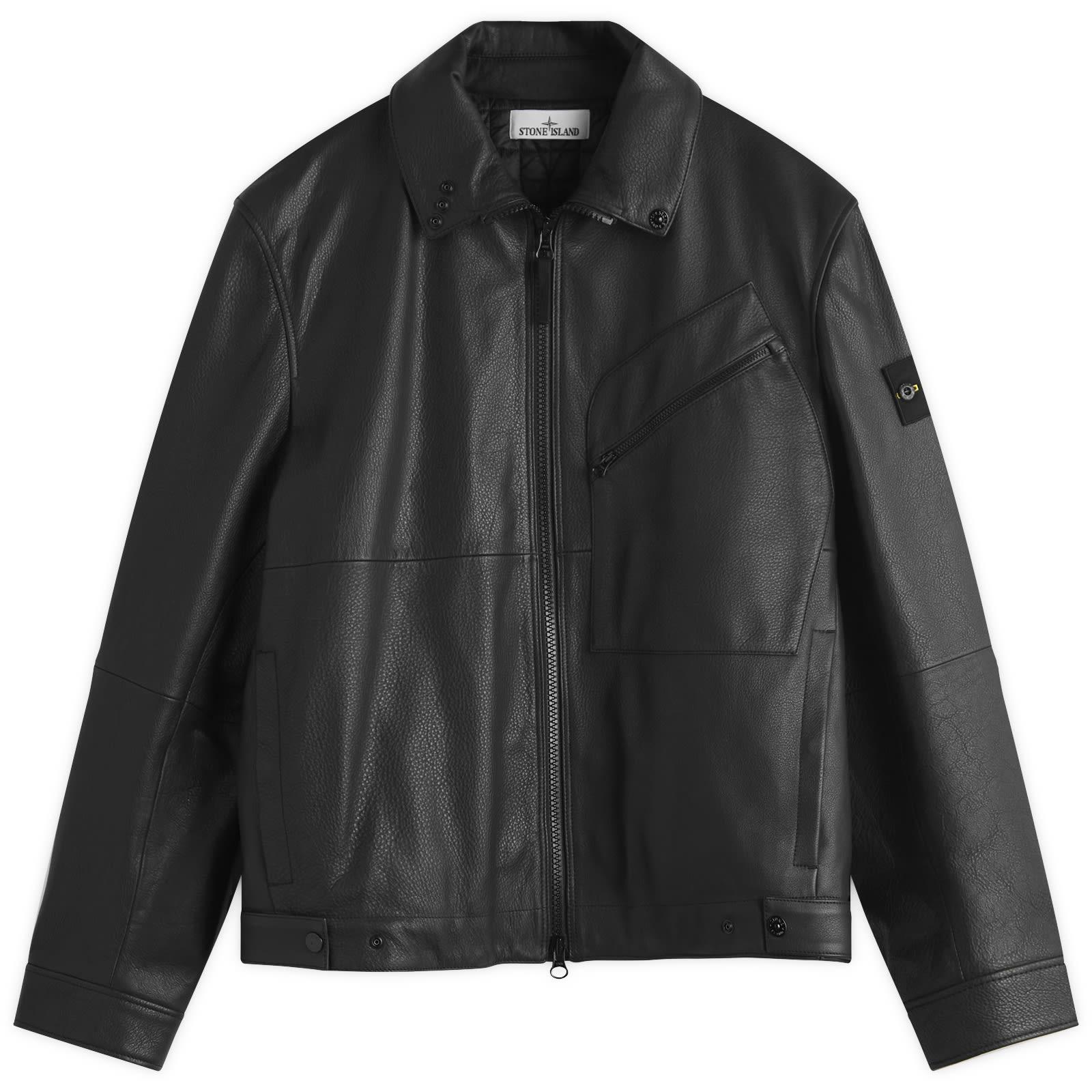 Stone Island Primaloft Leather Jacket in Black for Men | Lyst