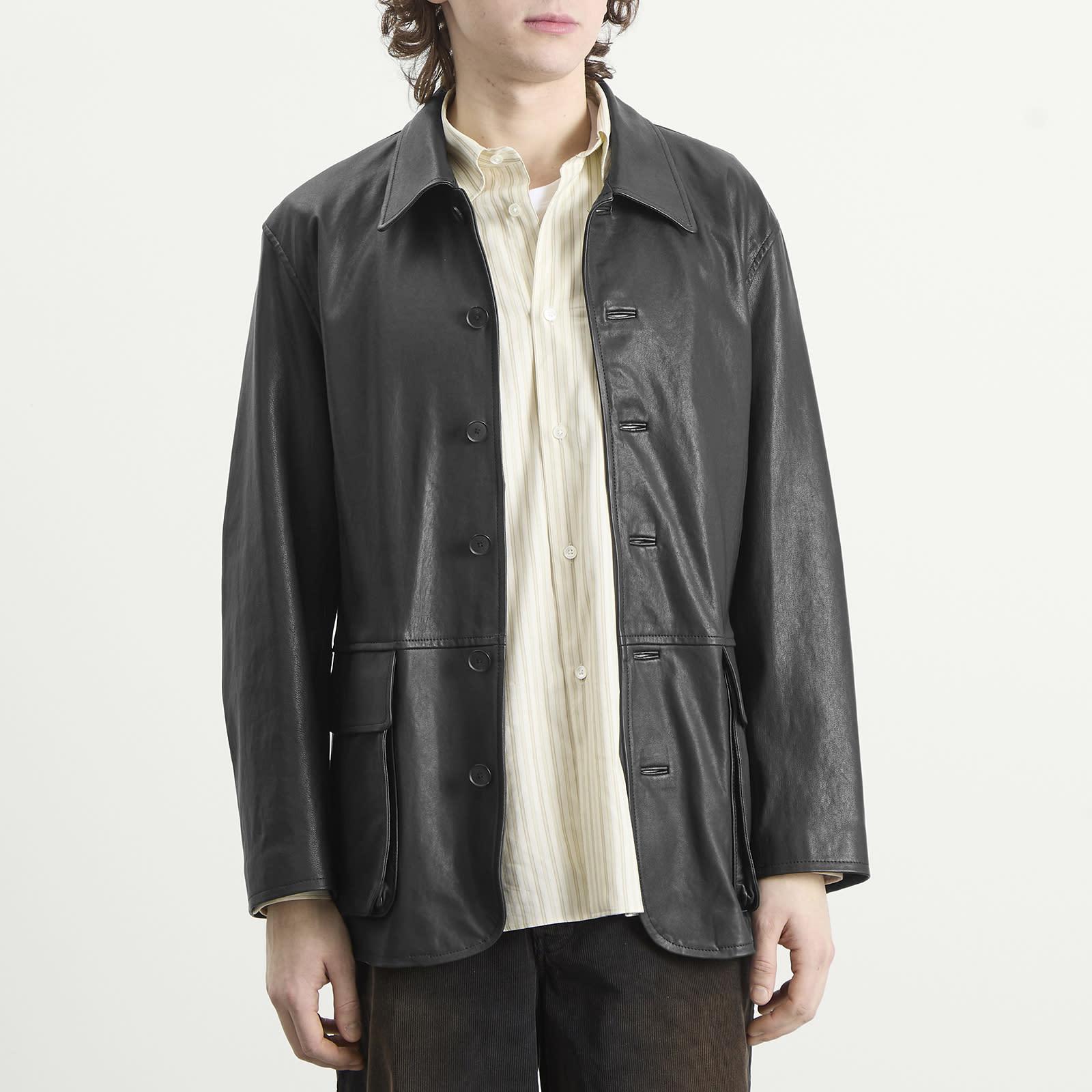 AURALEE Textured Lamb Leather Blouson in Gray for Men | Lyst