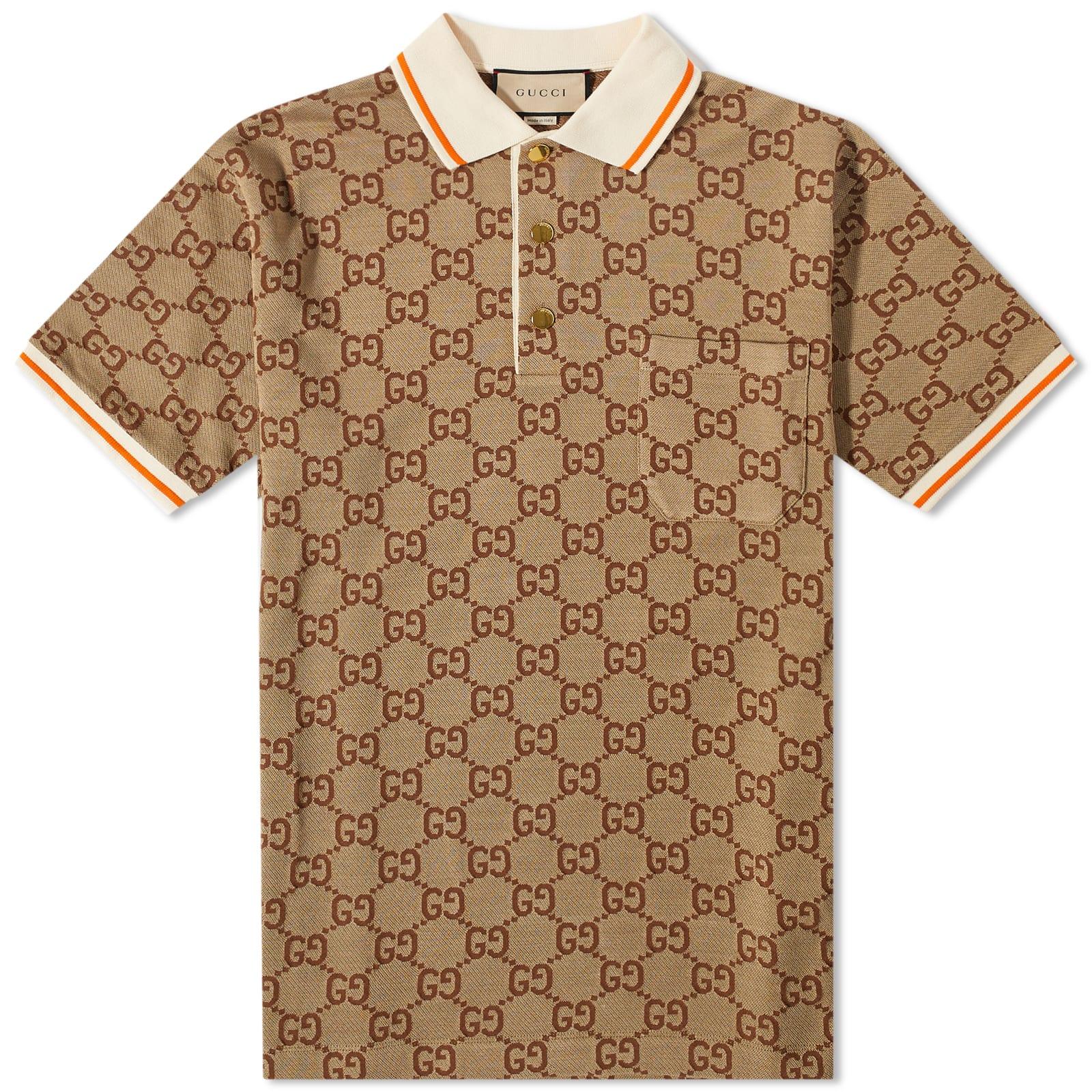 Gucci gg-bonogram Silk And Cotton-blend Piqué Polo Shirt in Brown