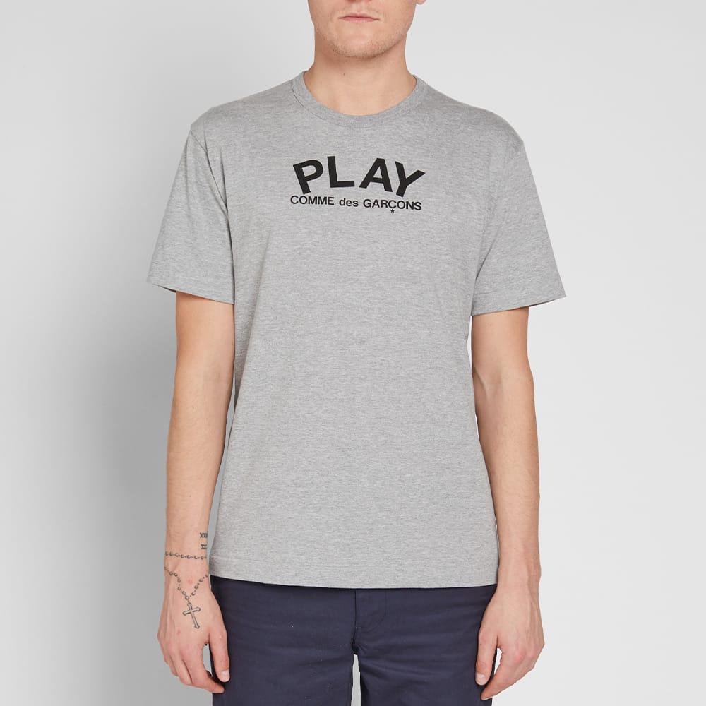 Comme Des GarÇons Play Cotton Small Logo Text Tee In Grey Gray Cotton Small Logo Text Tee In Grey
